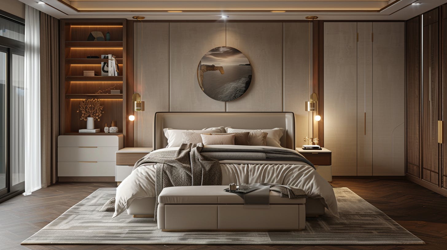 "Contemporary bedroom design with stylish lighting and decor by Eagle Decor"