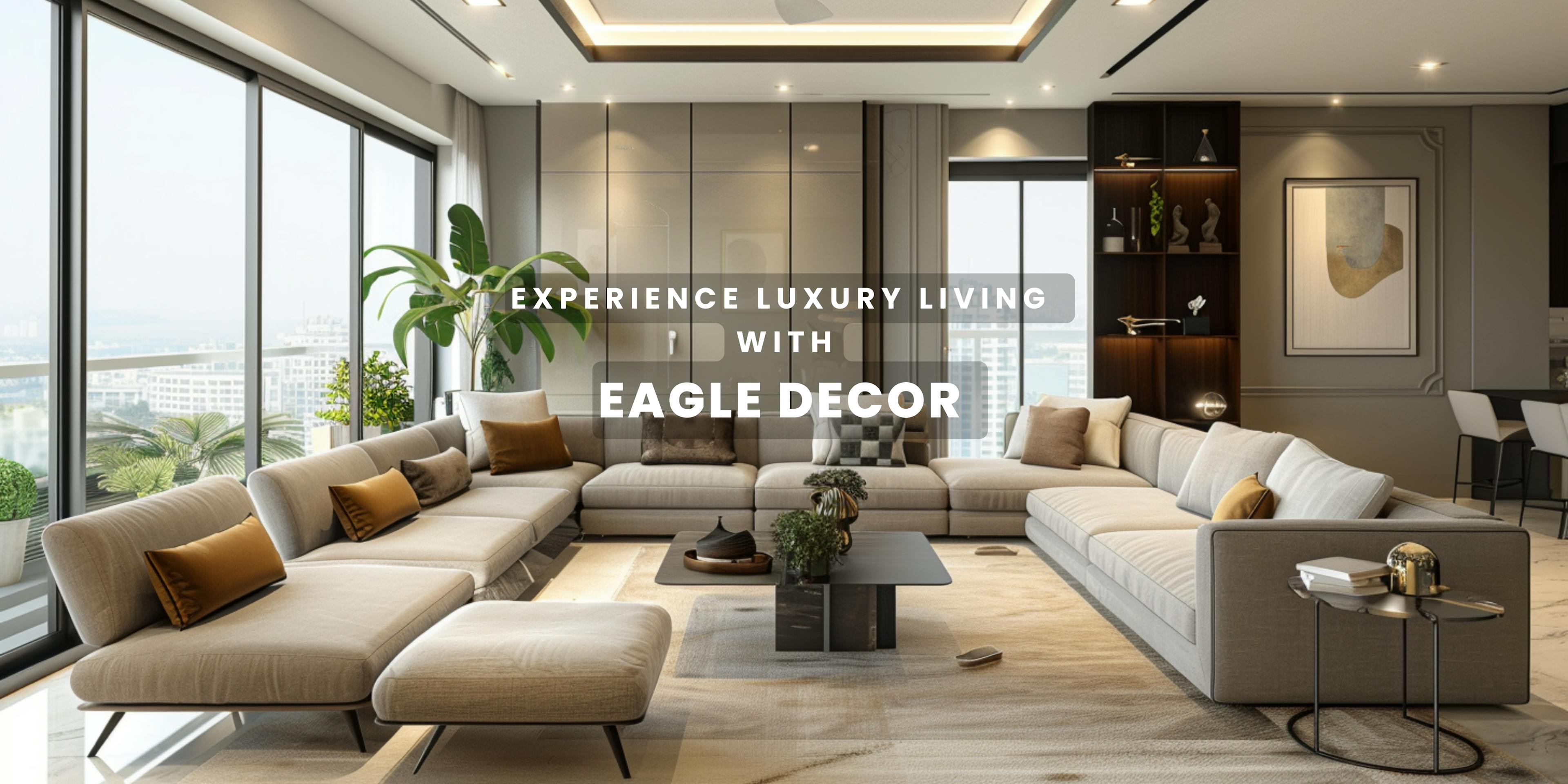 A beautiful living room designed by eagle decor in a high rise building. Gurugram