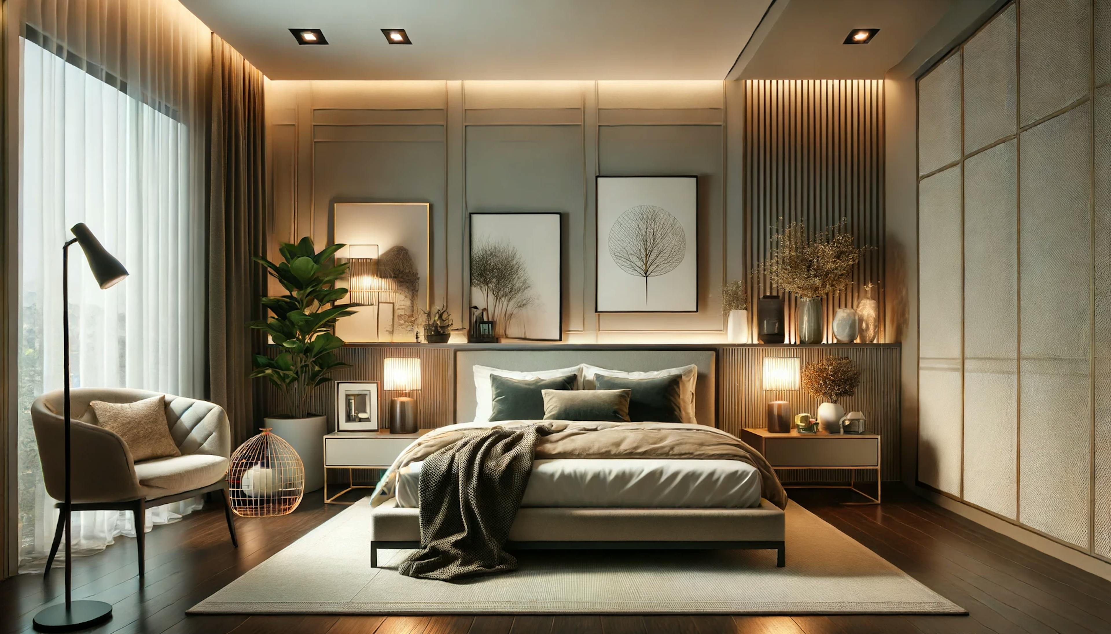 Modern bedroom with a blend of stylish and budget-friendly furniture