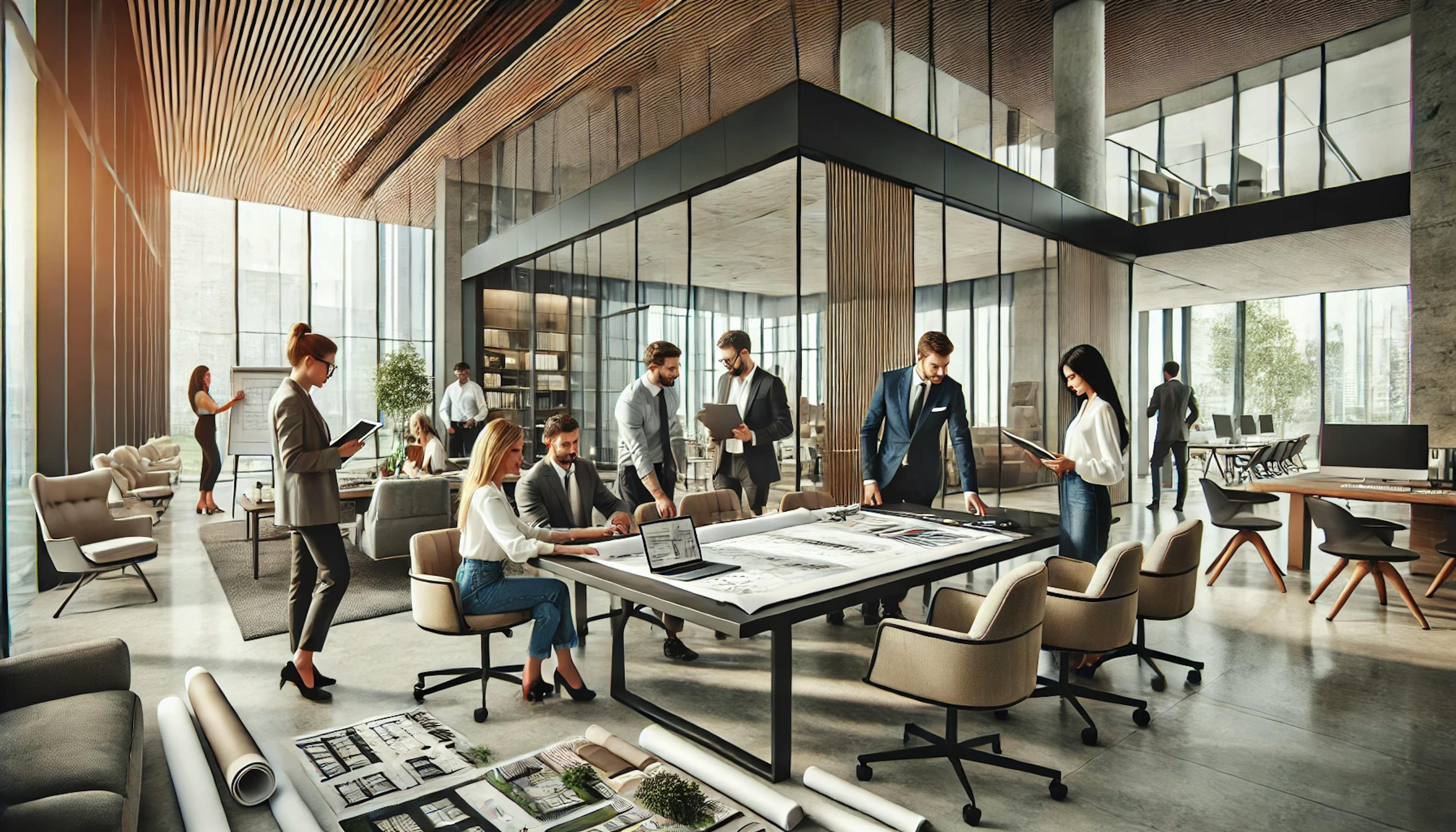 Interior designers collaborating in a modern office space