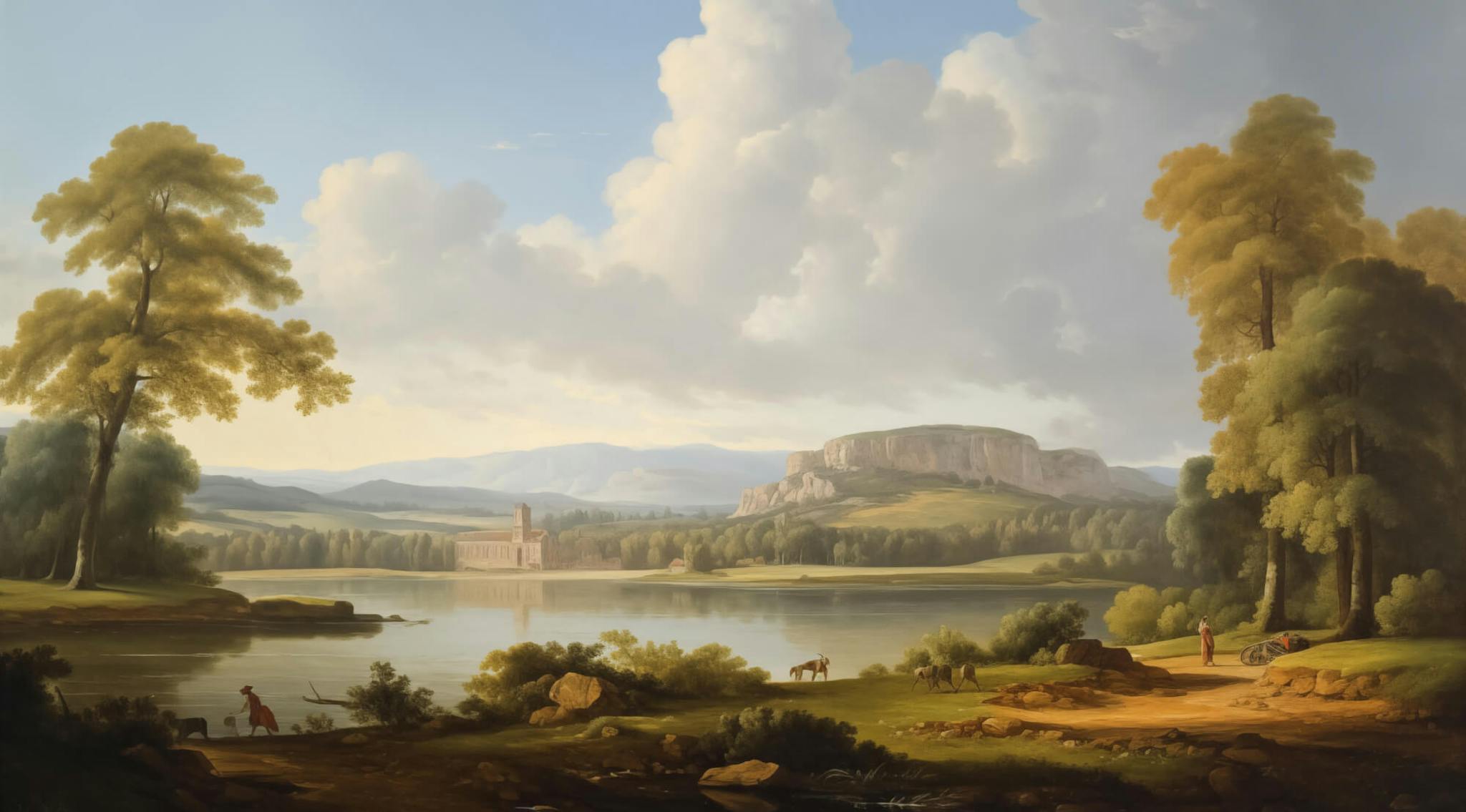 A painting of a 19th-century landscape, characteristic of the Romantic era.