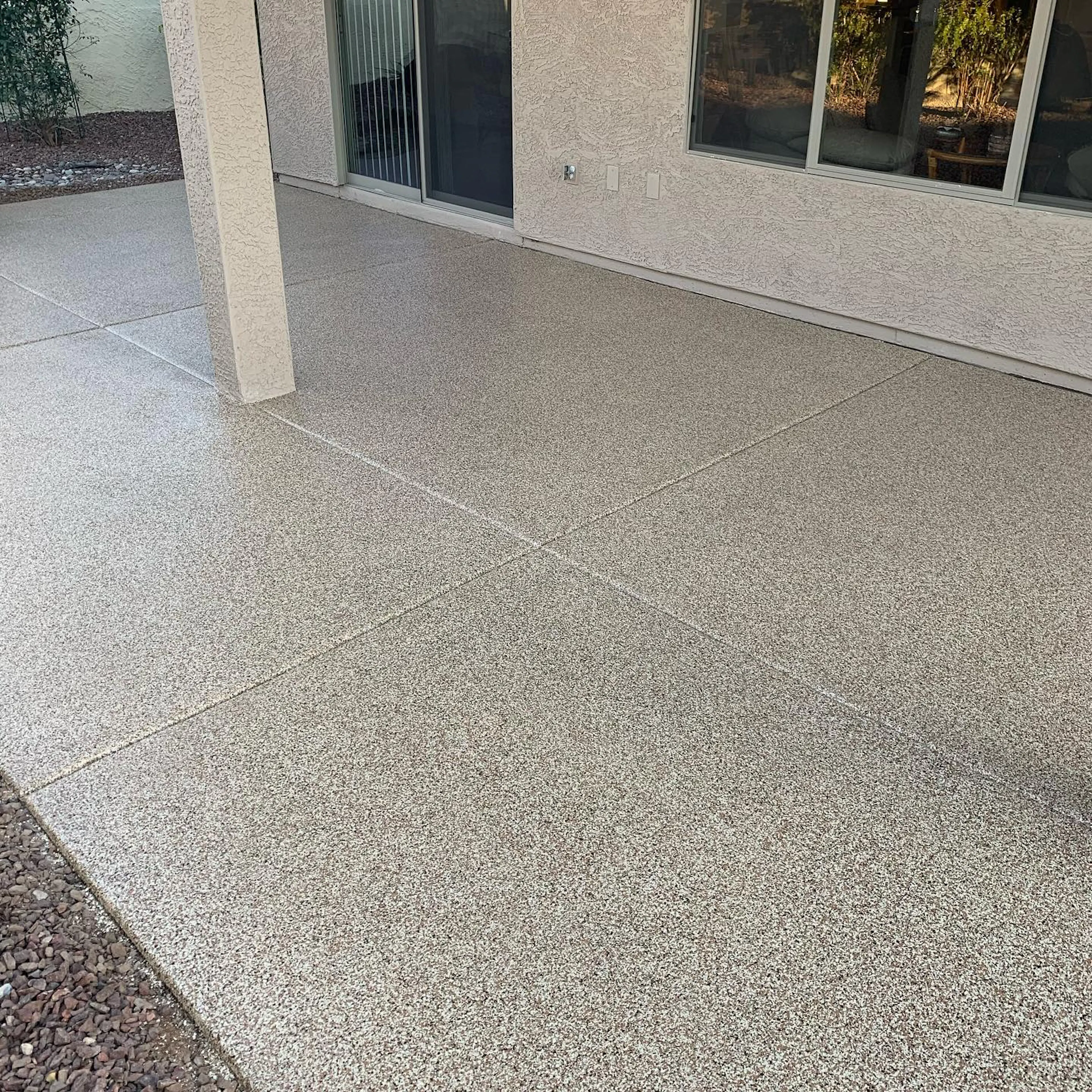 Residential patio with flake polyaspartic floor coating in Arizona home