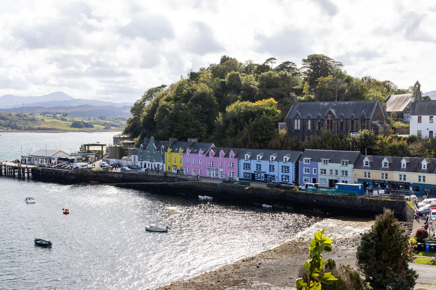 Colourful waterfront houses along Portree Harbour on the Isle of Skye