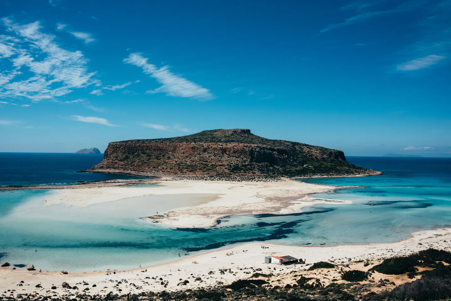 The turquoise shallows and sandbar of Balos Lagoon on the northwest coast of Crete