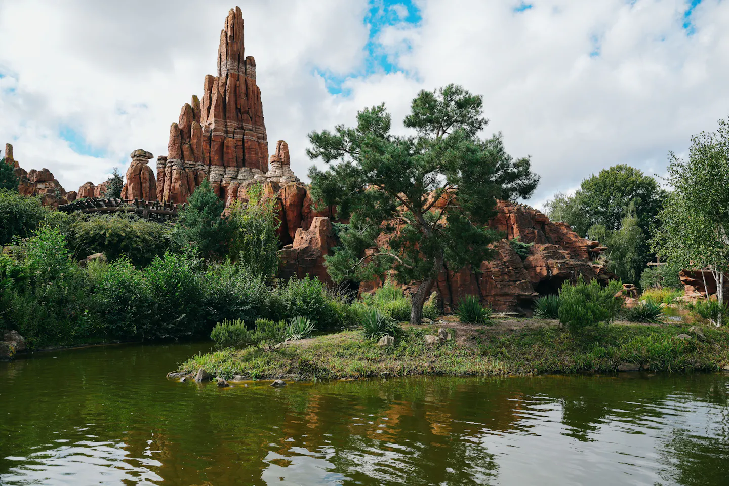 Big Thunder Mountain reflected in water at Disneyland Paris
