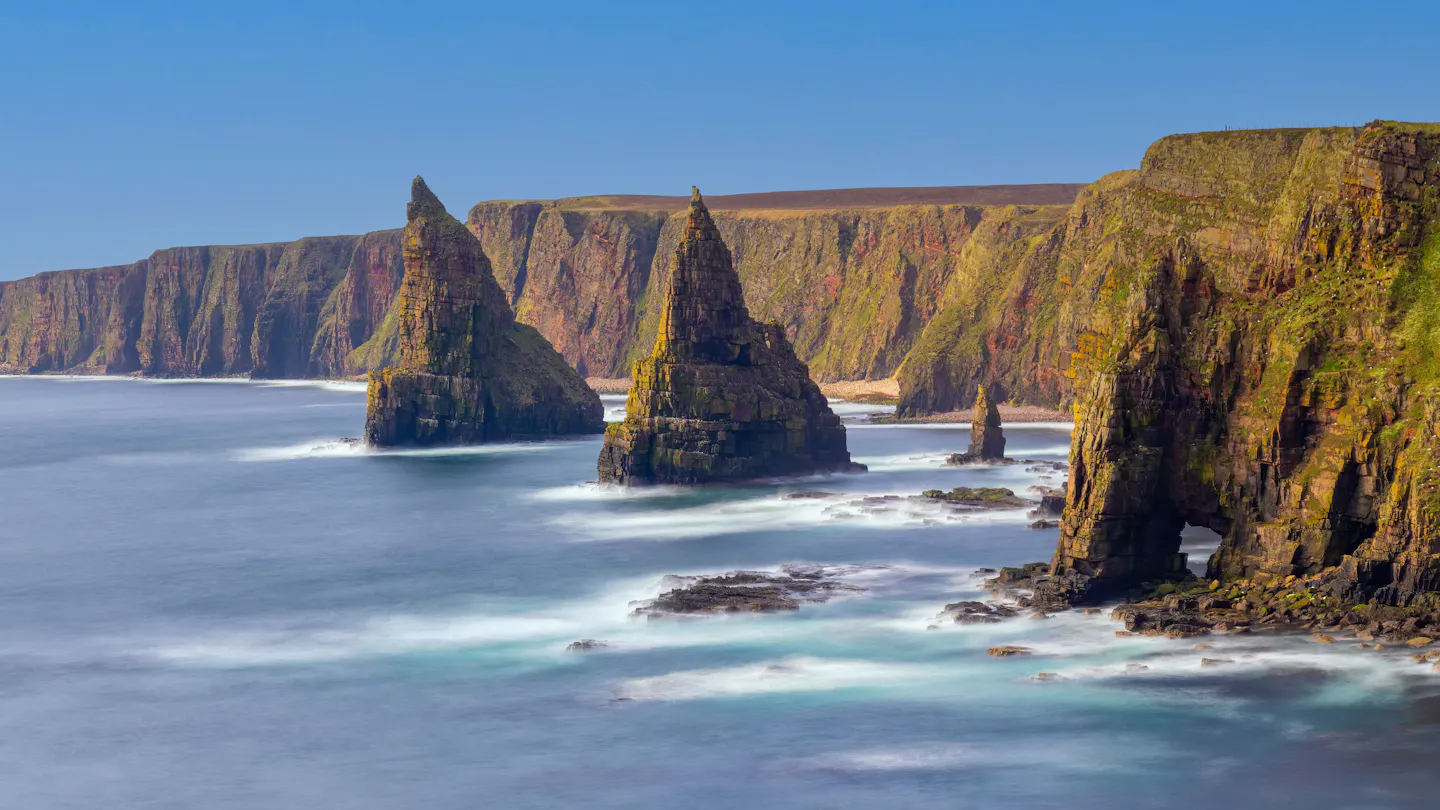 Sea stacks and sandstone cliffs at Duncansby Head on Scotland's north coast