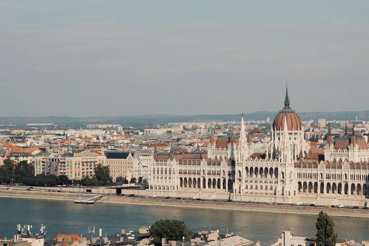 The Hungarian Parliament building along the Danube in Budapest in soft daylight