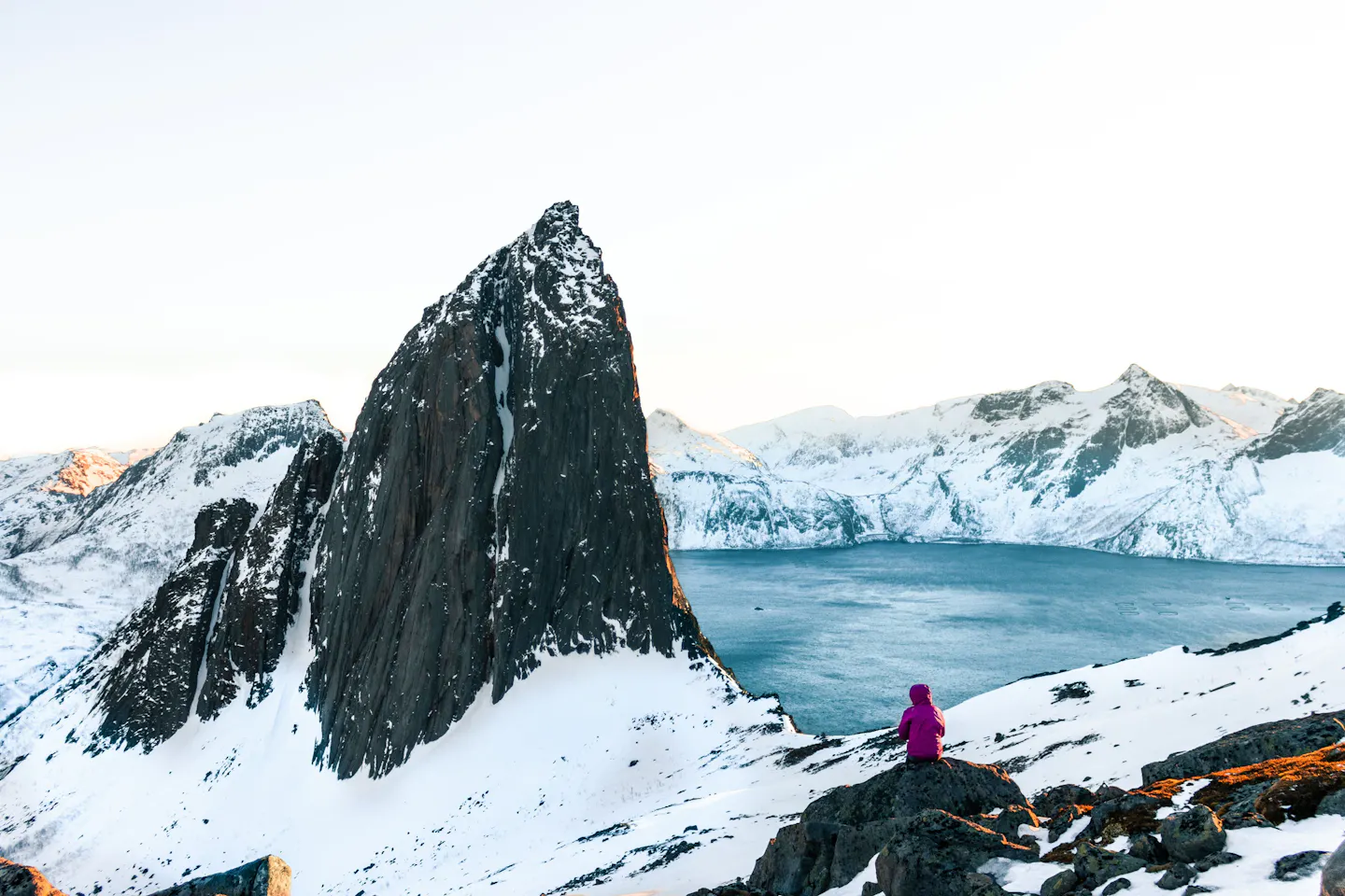 Snowy Segla peak and fjord on Senja, northern Norway