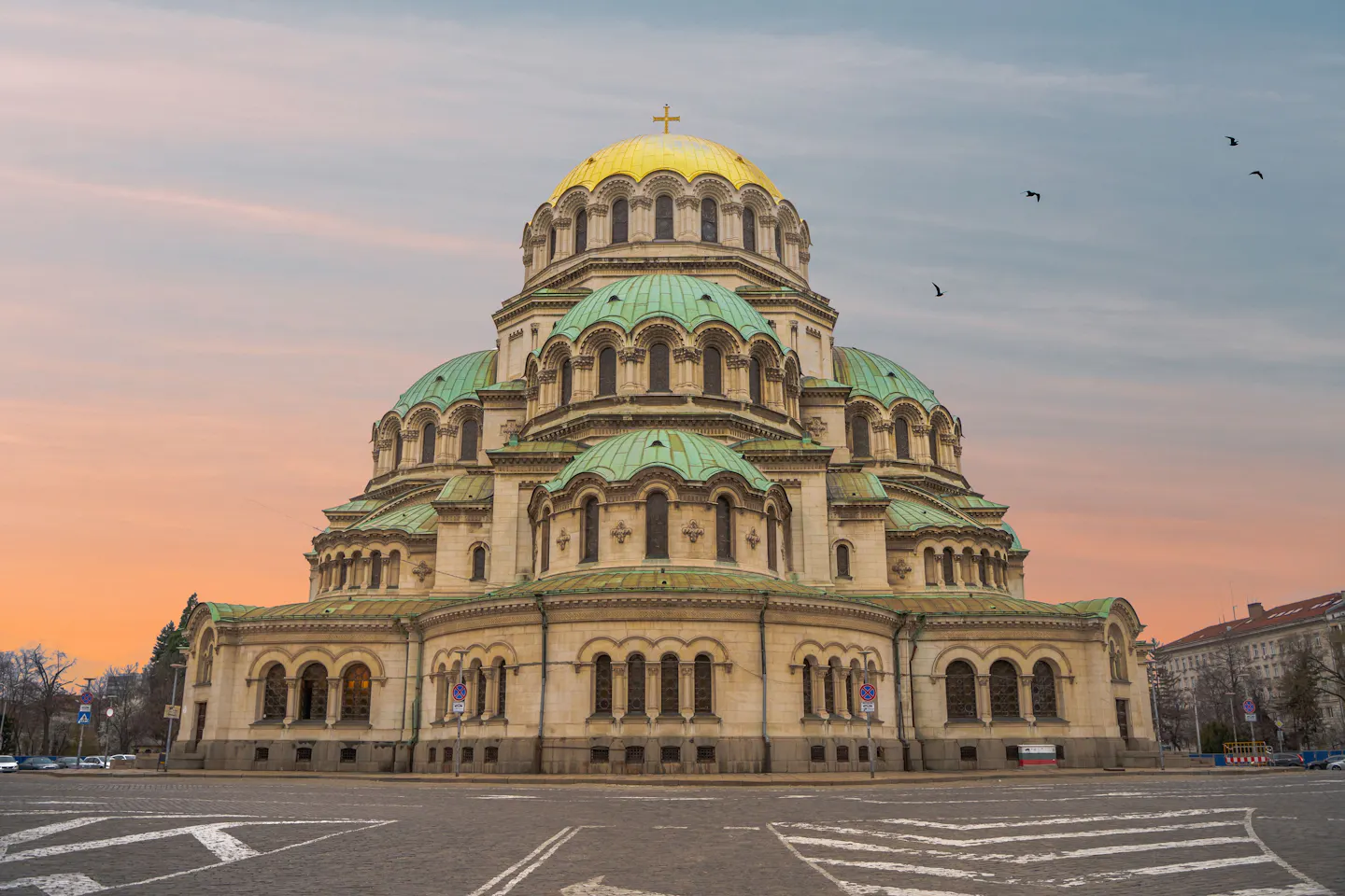 Alexander Nevsky Cathedral in Sofia, Bulgaria, against the evening sky