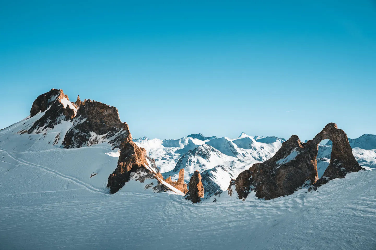 Snow-covered peaks above Val d’Isère, France