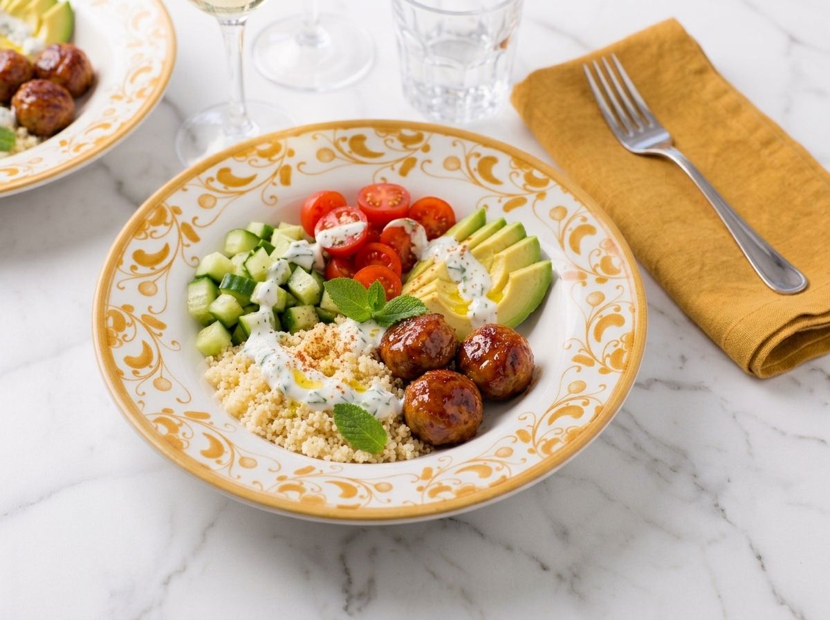 Bowl estiva con polpette glassate, cous cous e salsa allo yogurt | Eataly