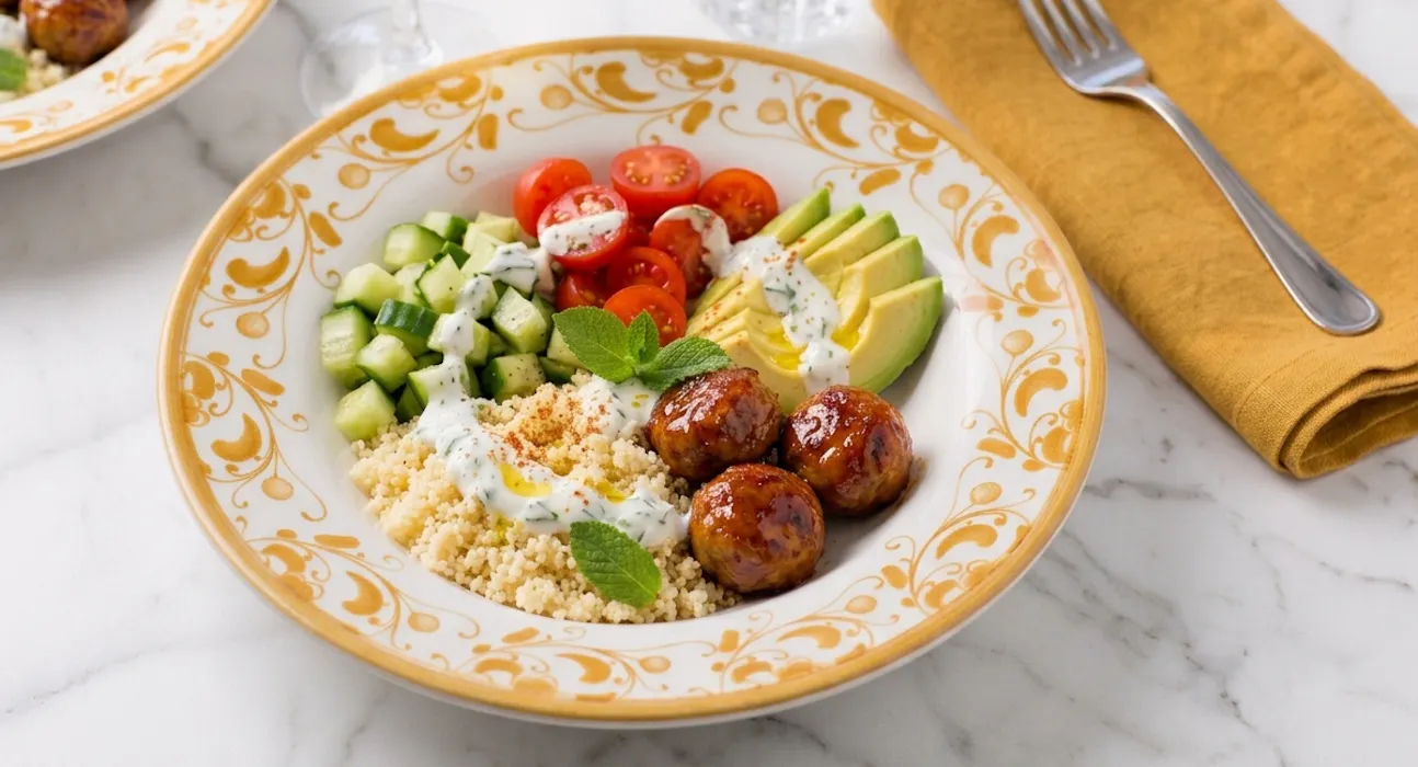 Bowl estiva con polpette glassate, cous cous e salsa allo yogurt | Eataly