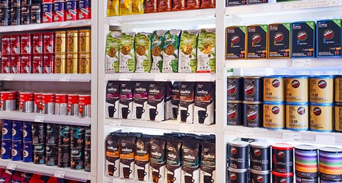 Display of packages of coffee