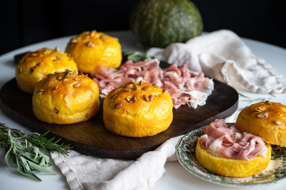 Mini Pumpkin Focaccia with Prosciutto di San Daniele DOP