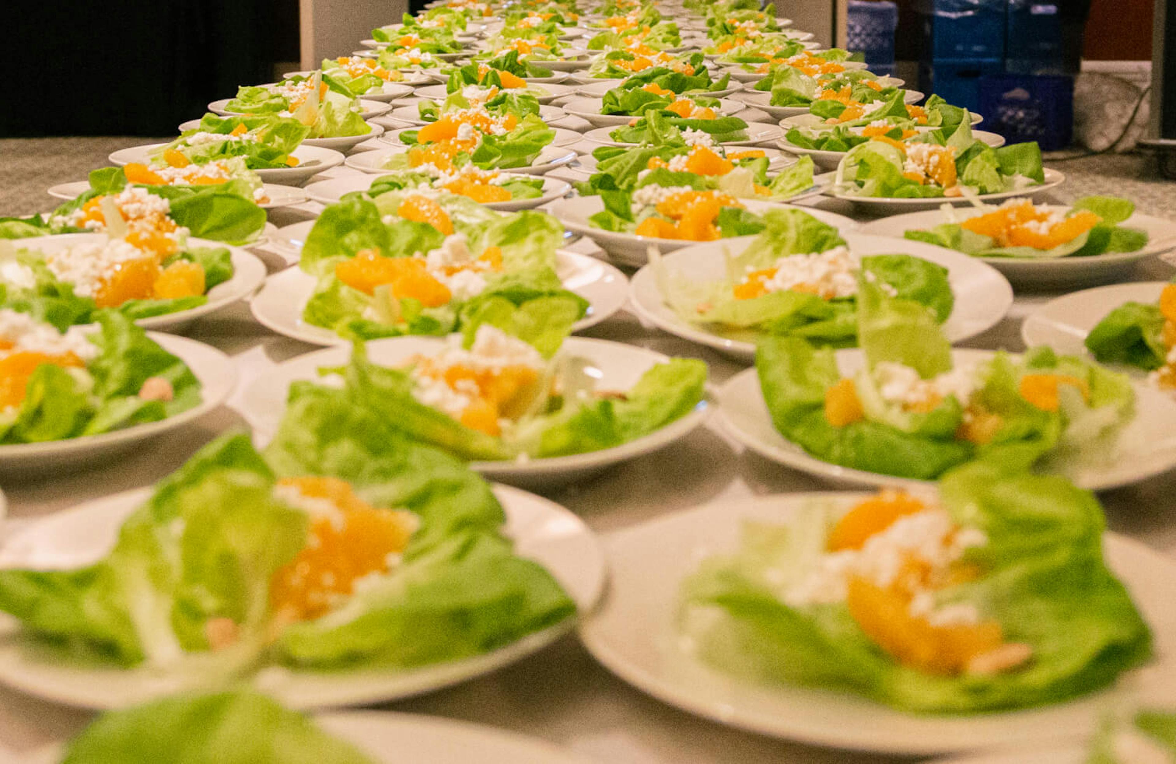 Salad plates lined up