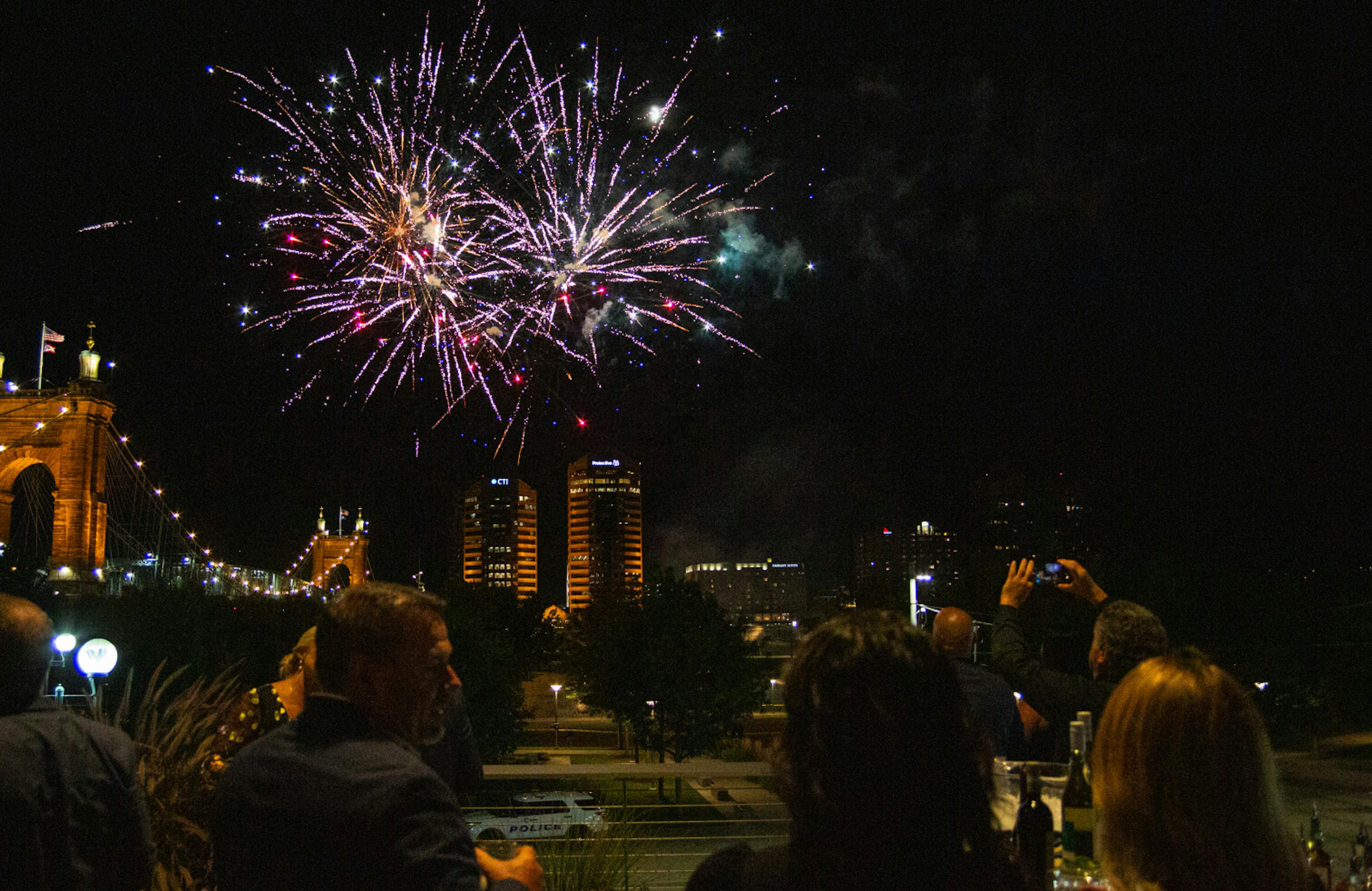 Fireworks at the Roebling Bridge in Cincinnati, Ohio