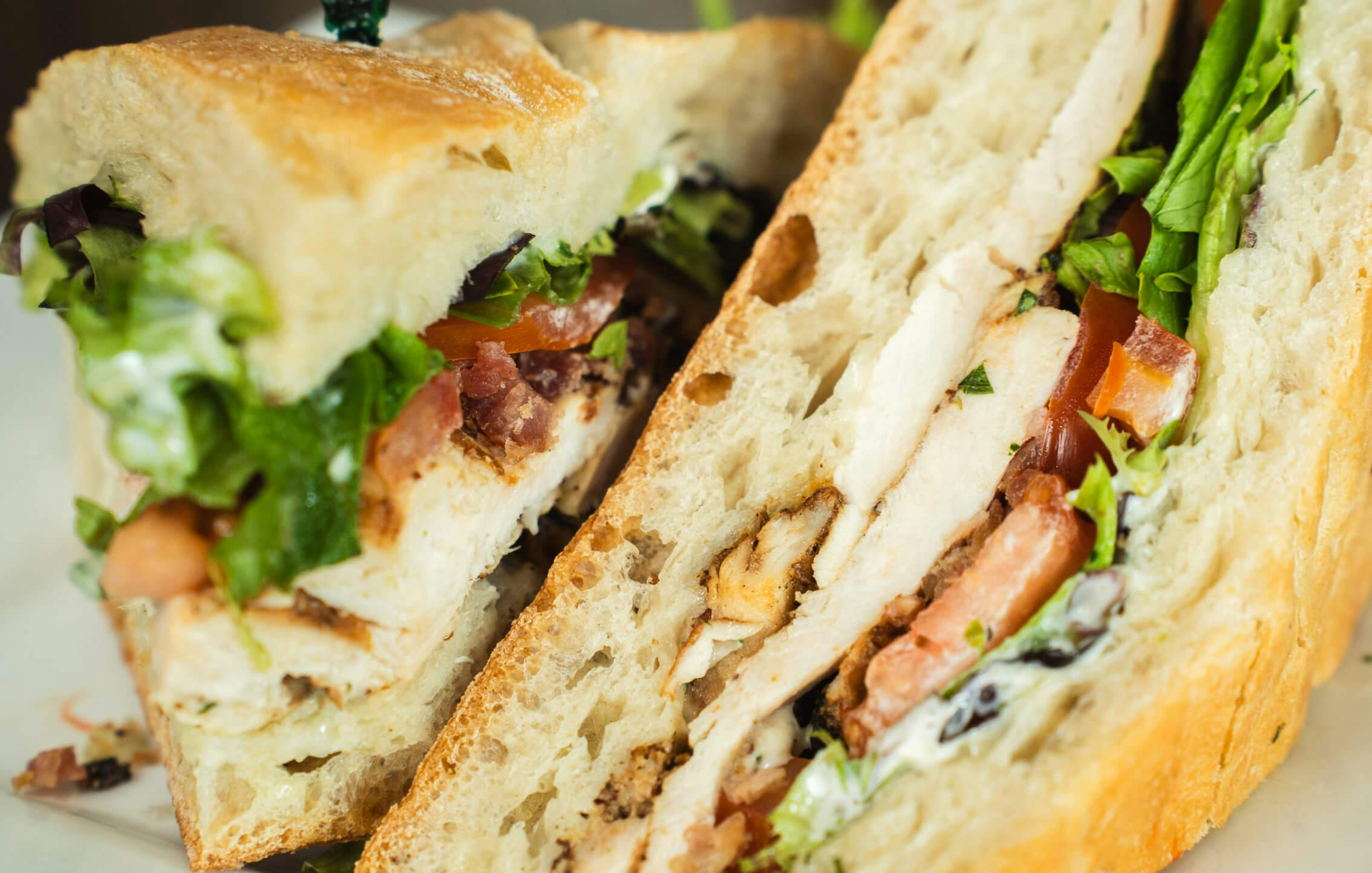 Boxed lunch sandwich with chicken