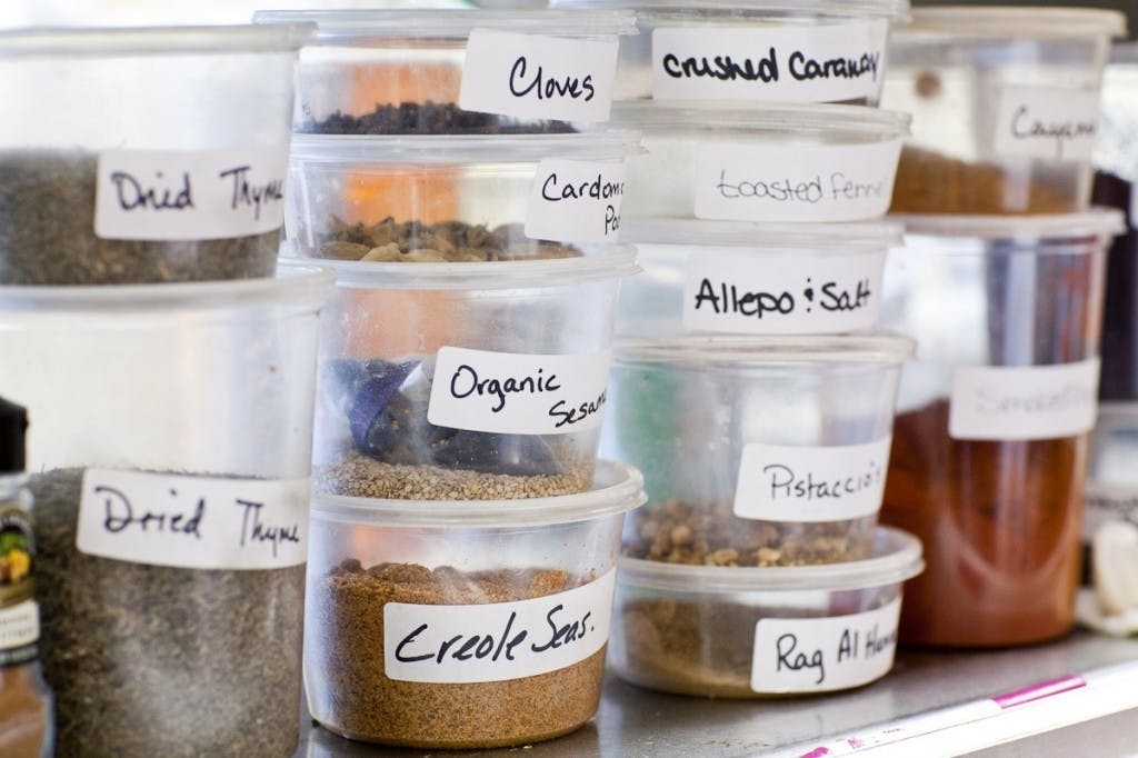 Containers of spices