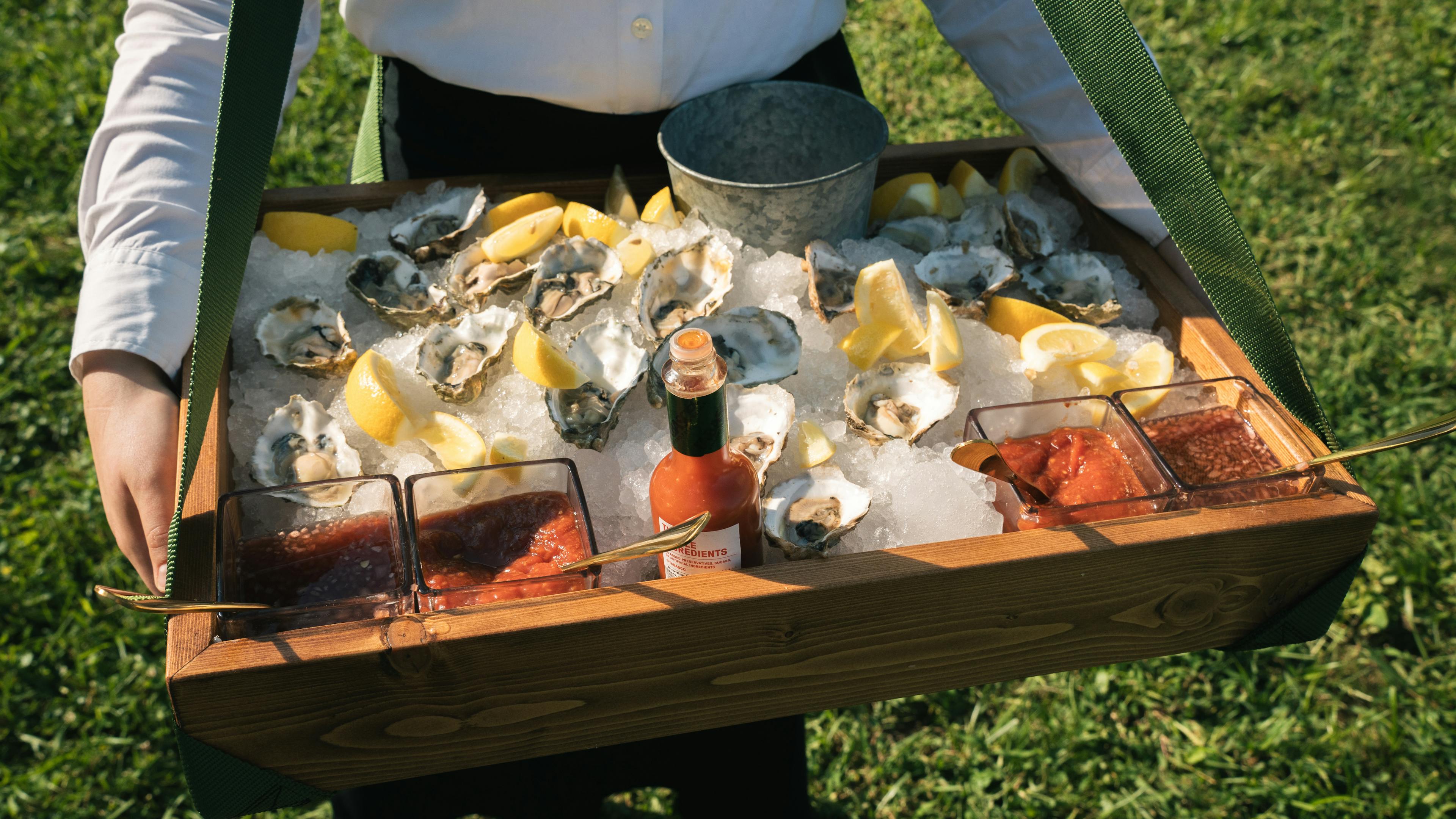 Tray of oysters and shrimp