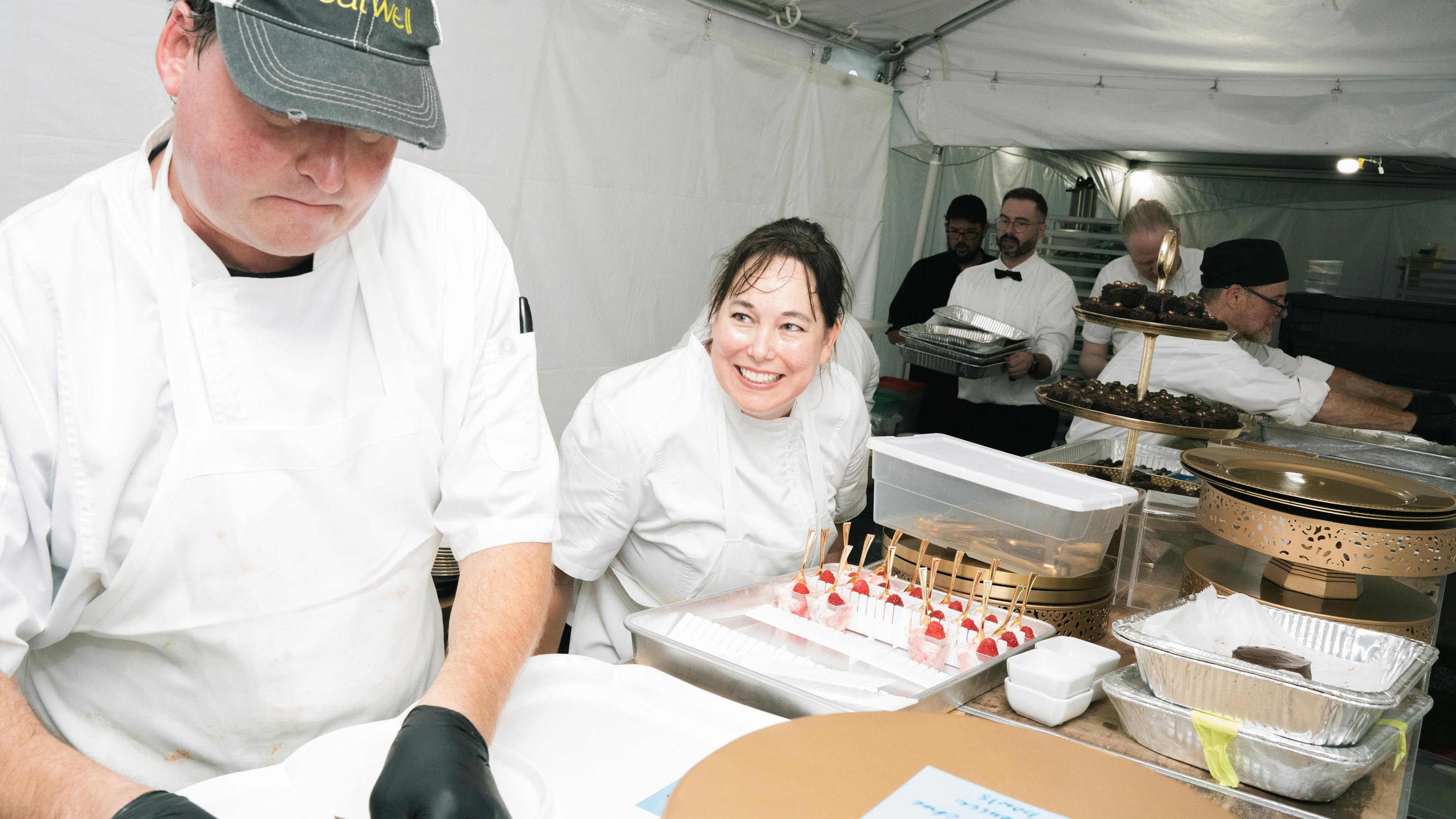 chef Renee gives a smile during service 