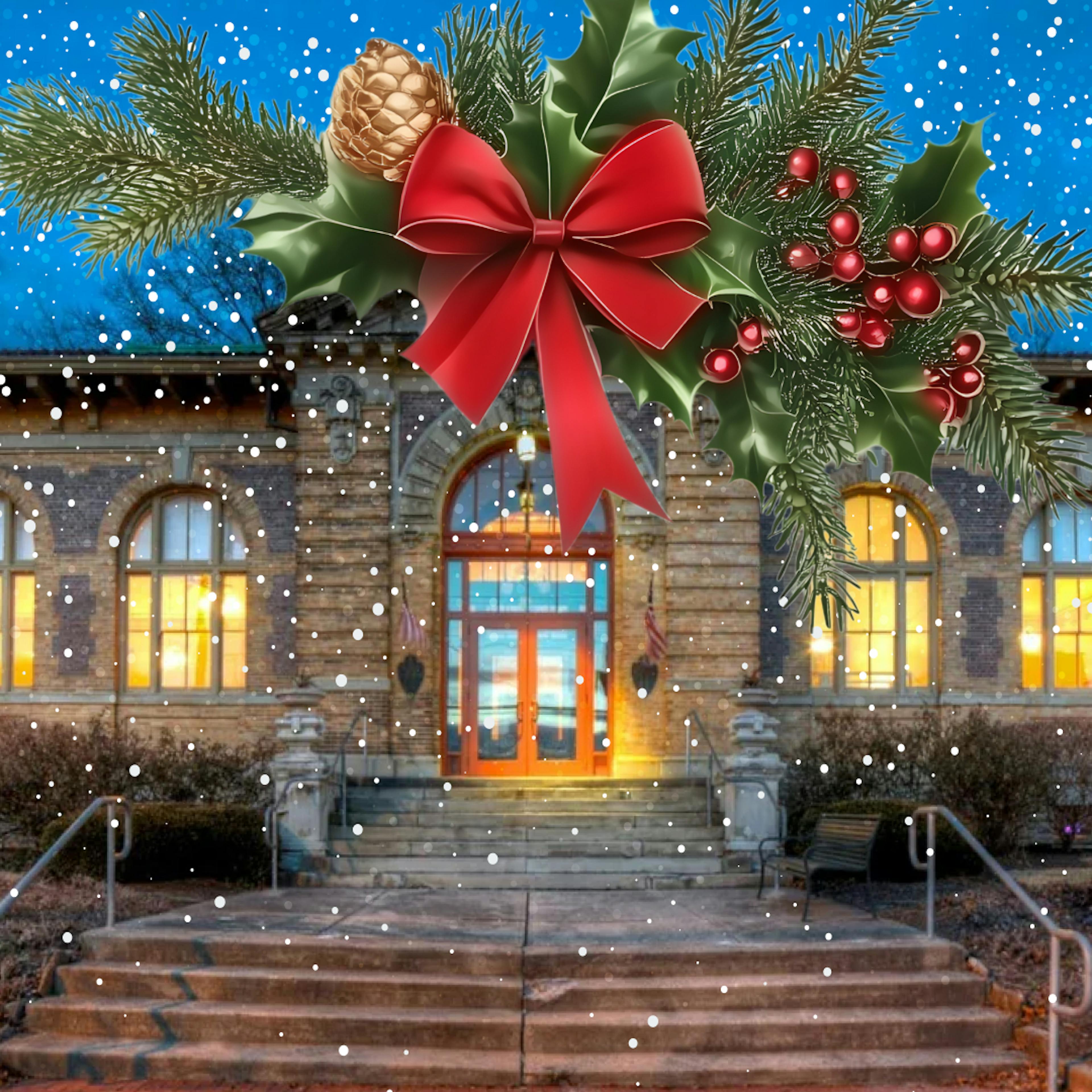 Carnegie building with a ribbon