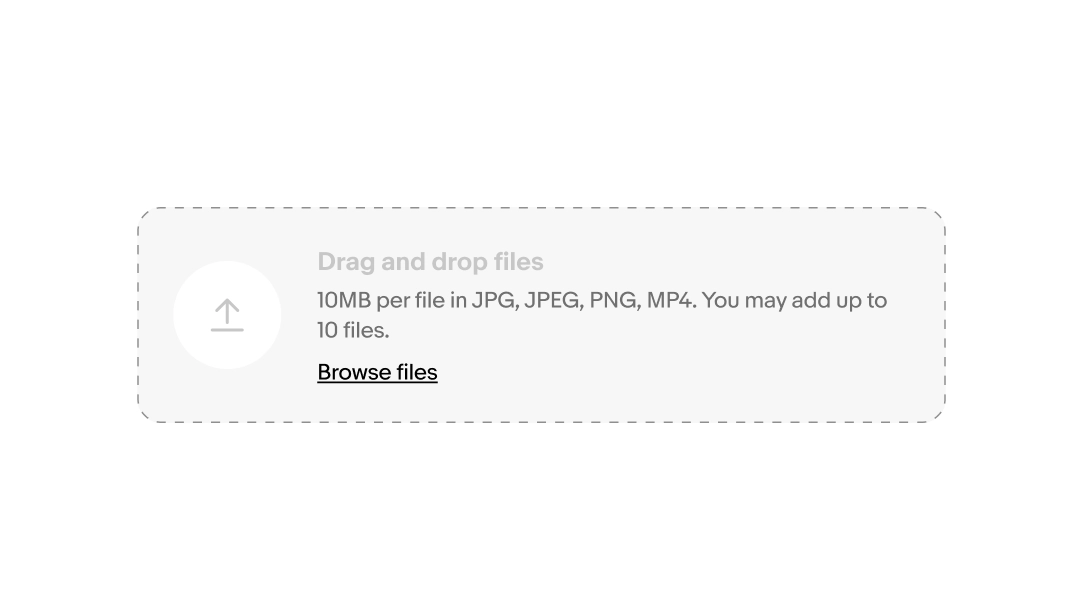 Example of a File upload with a complimentary CTA labeled “browse files”.