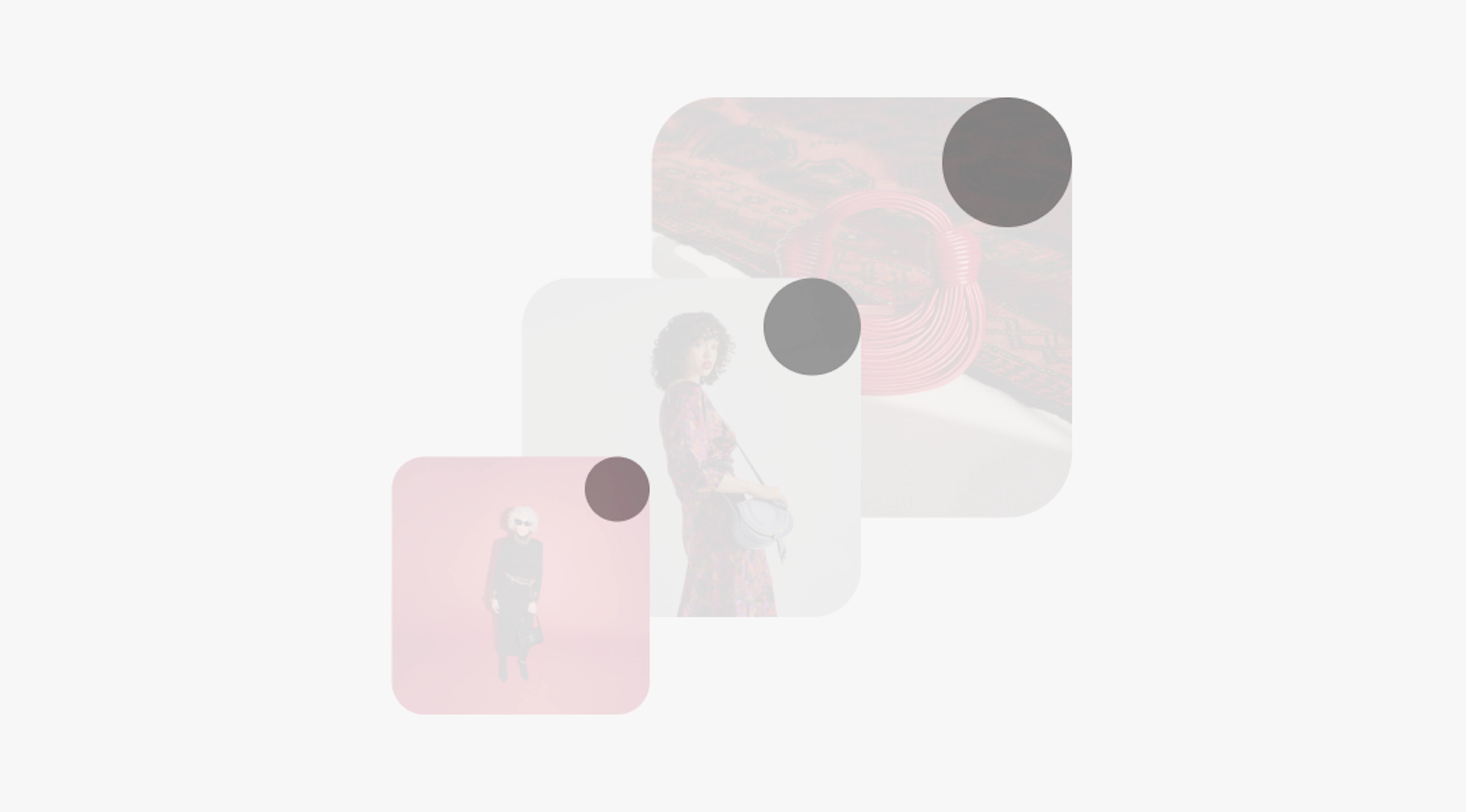 A stack of 3 vertical cards overlapped in a diagonal pattern. A gray circle is in the upper right corner of each. The radius increases in size as the image scales.