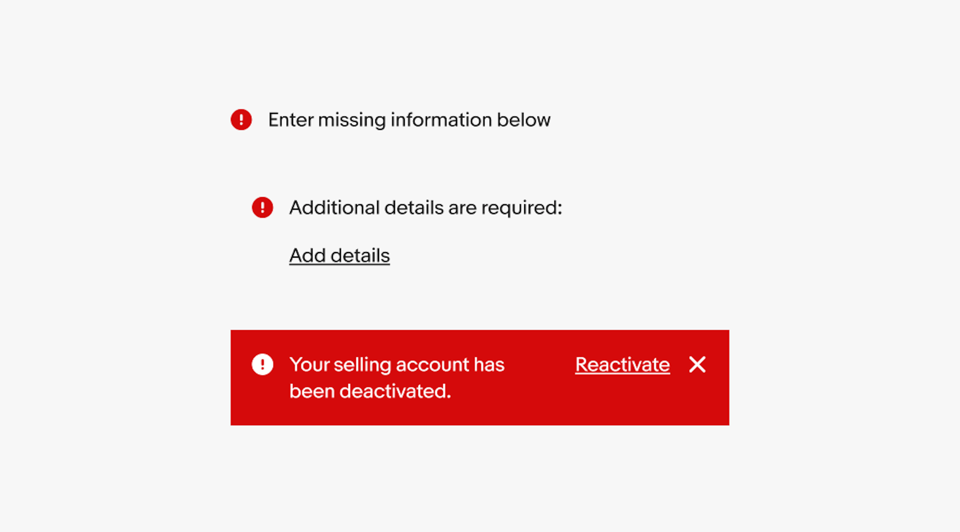 Three forms of alert notices—inline, section, and page