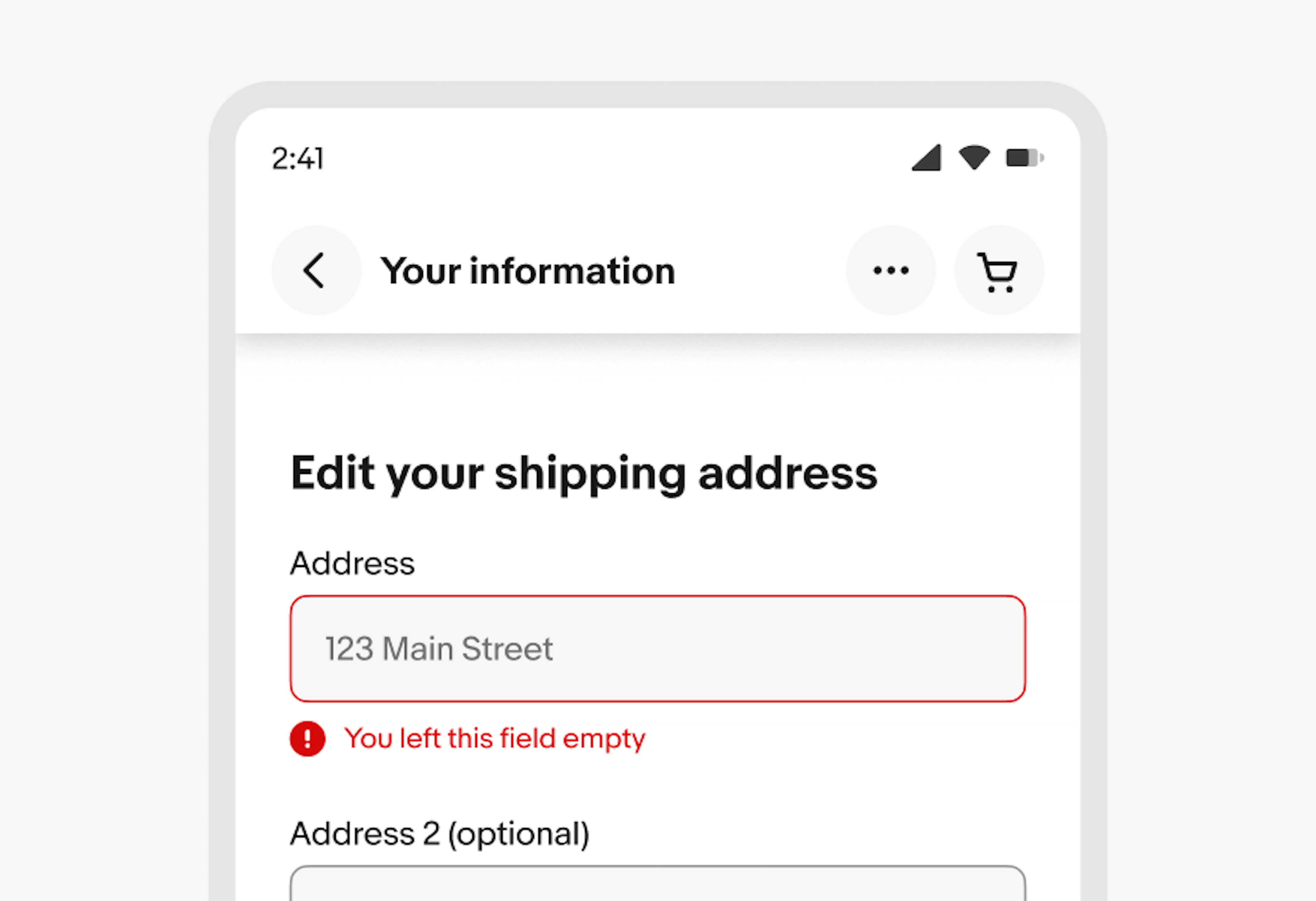 Error state of an input field with helper text "You left this field empty"
