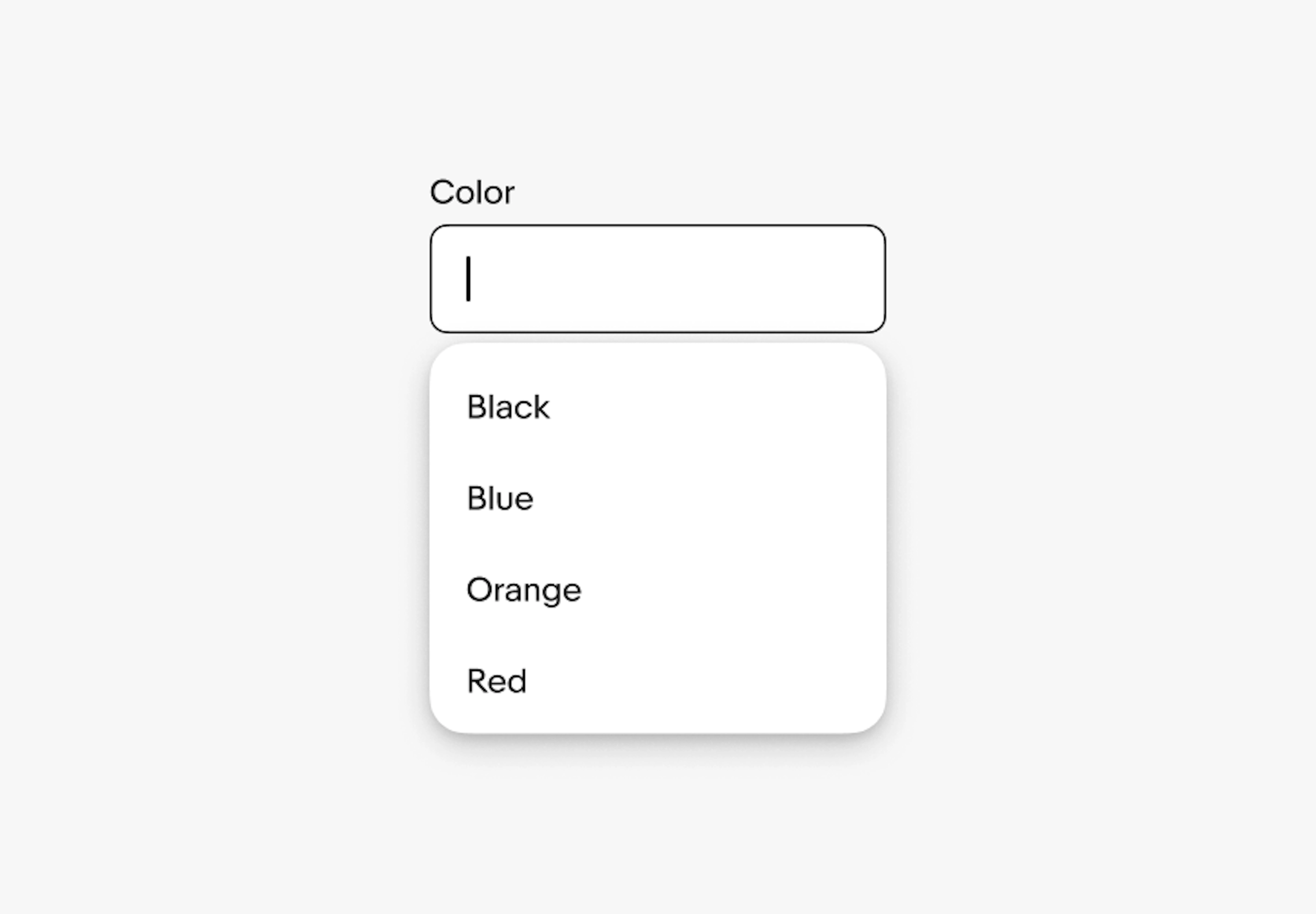 An empty combobox with a popover list sits to the left of a combobox with characters entered and a popover list related to the characters.