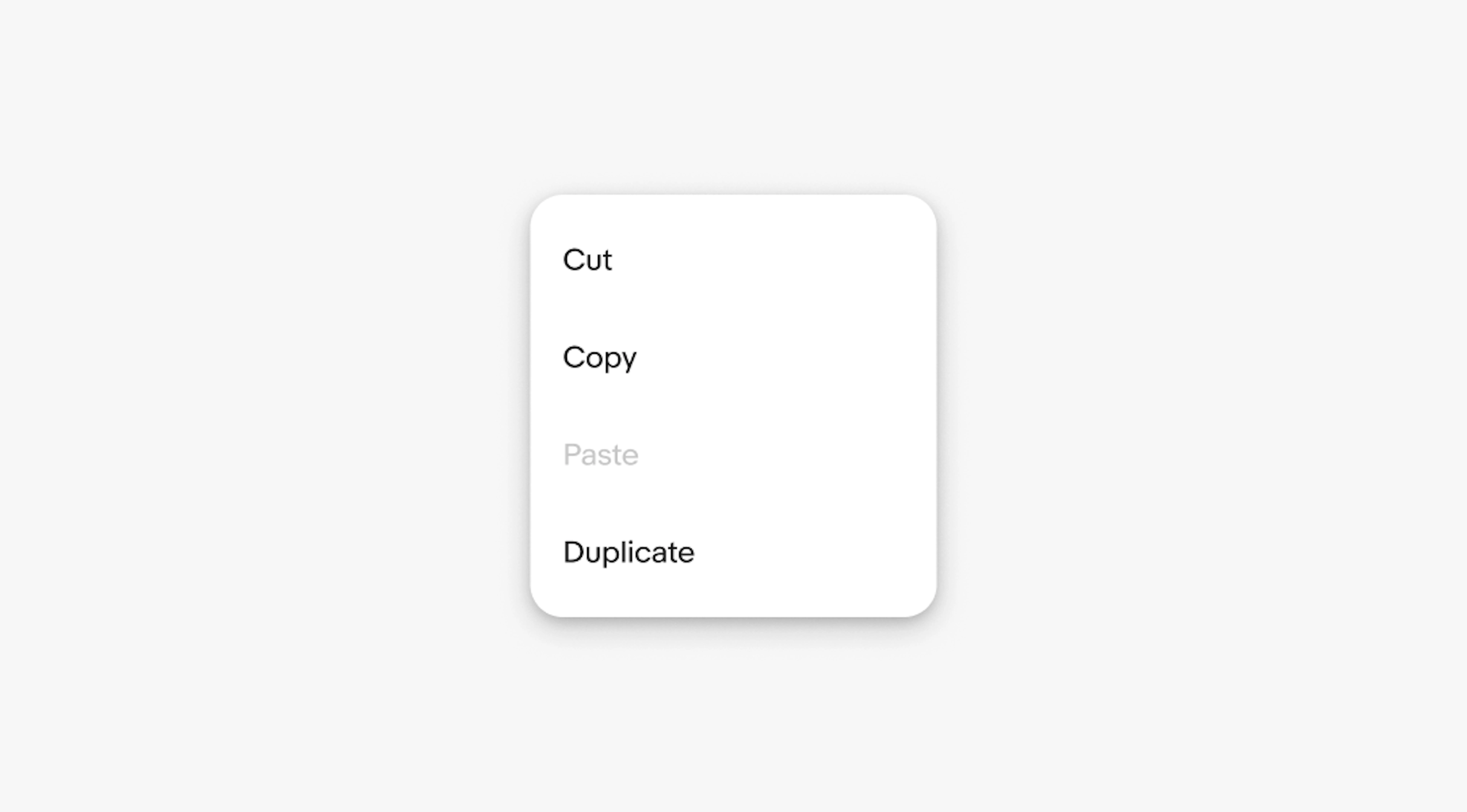 Menu showing Cut, Copy, Paste (disabled/grey), and Duplicate