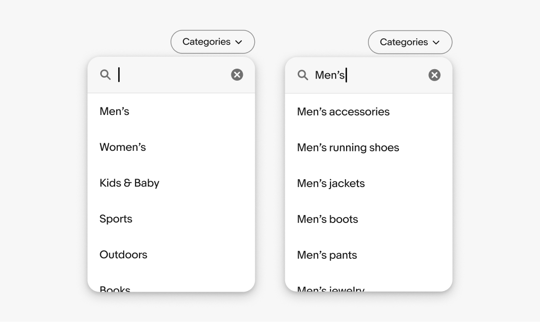 A ‘Women’s’ header sits on a popover with five items.