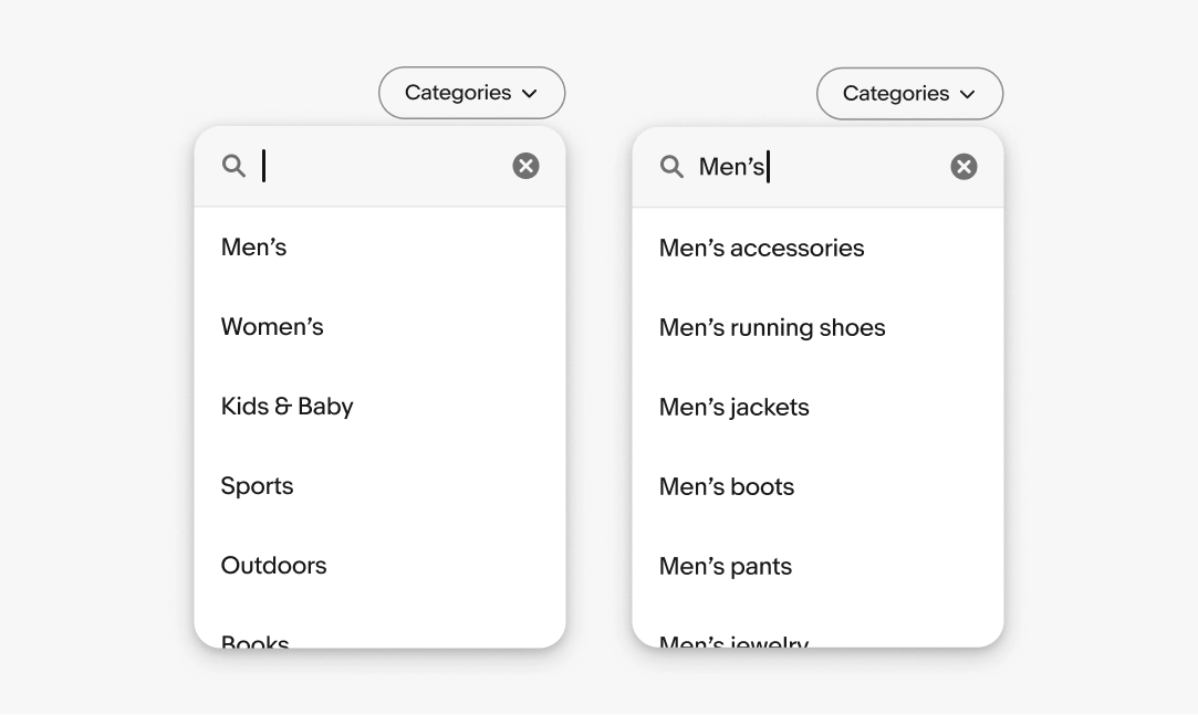 A ‘Women’s’ header sits on a popover with five items.