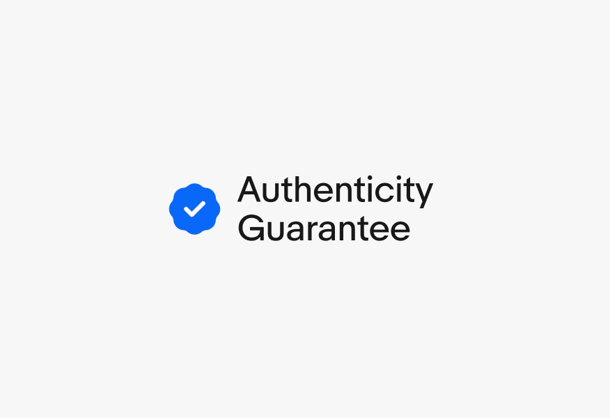 A double line program lockup for Authenticity Guarantee. The icon is small and to the left of two lines of text.