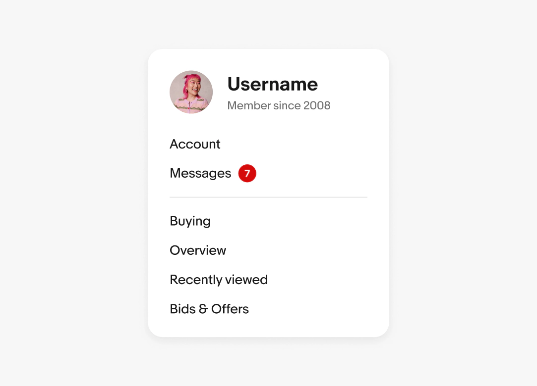 A popover menu with a navigation item and an inline badge next to it containing the label “7”.