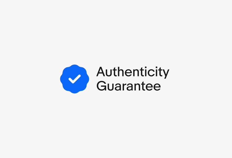 A double line program lockup for Authenticity Guarantee. The icon is large and to the left of two lines of text.