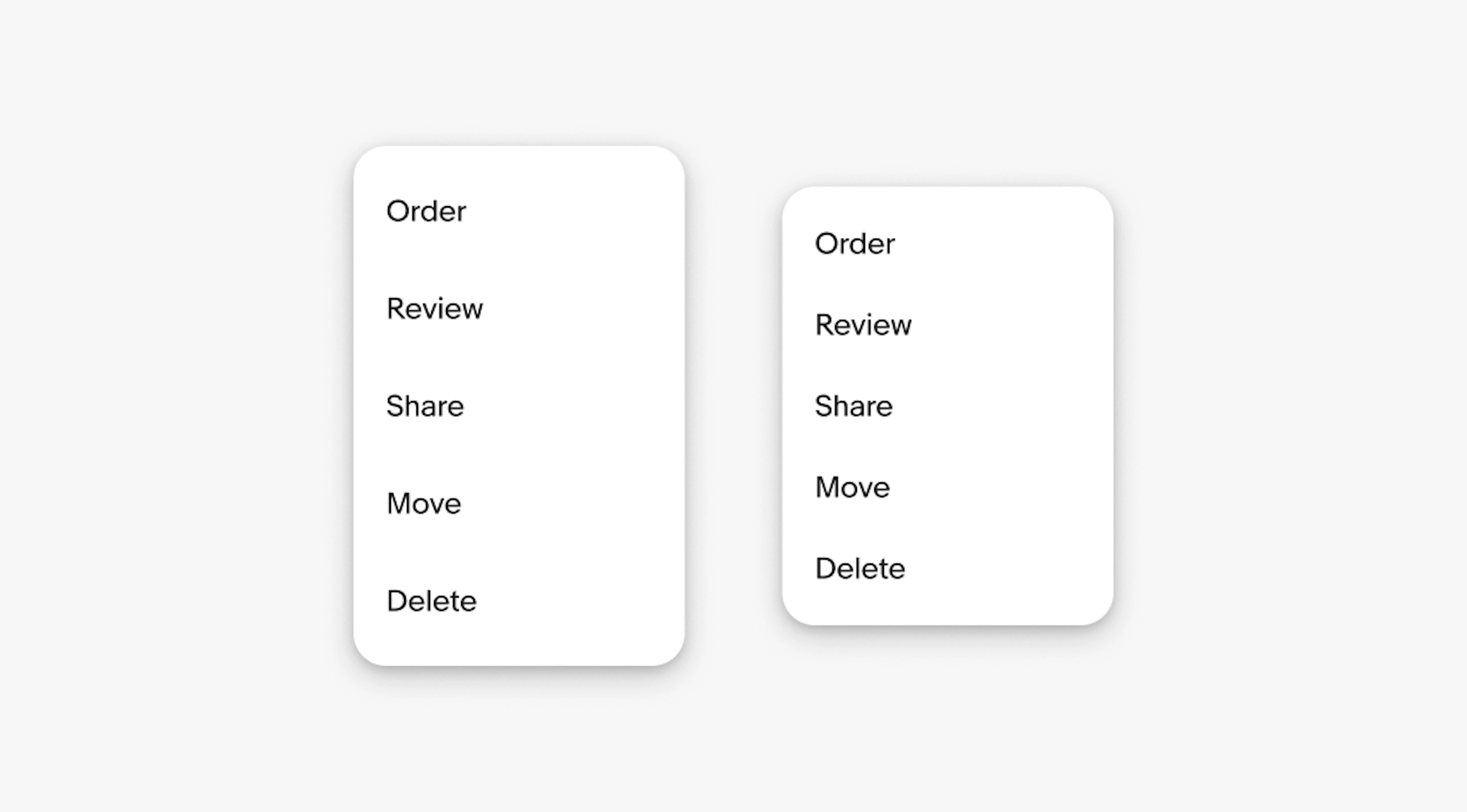 Two menu density examples side by side.