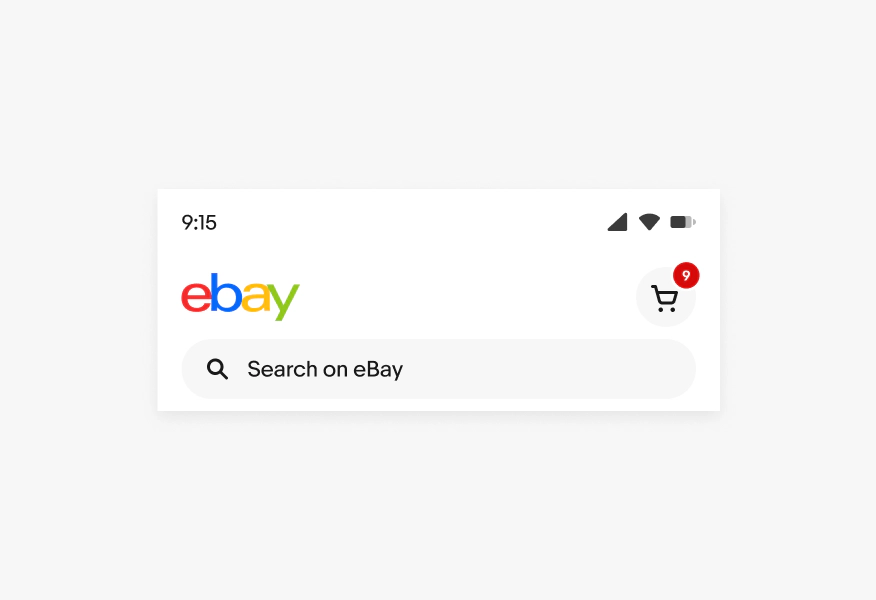A mobile navigation with an icon button in the top right with a badge.