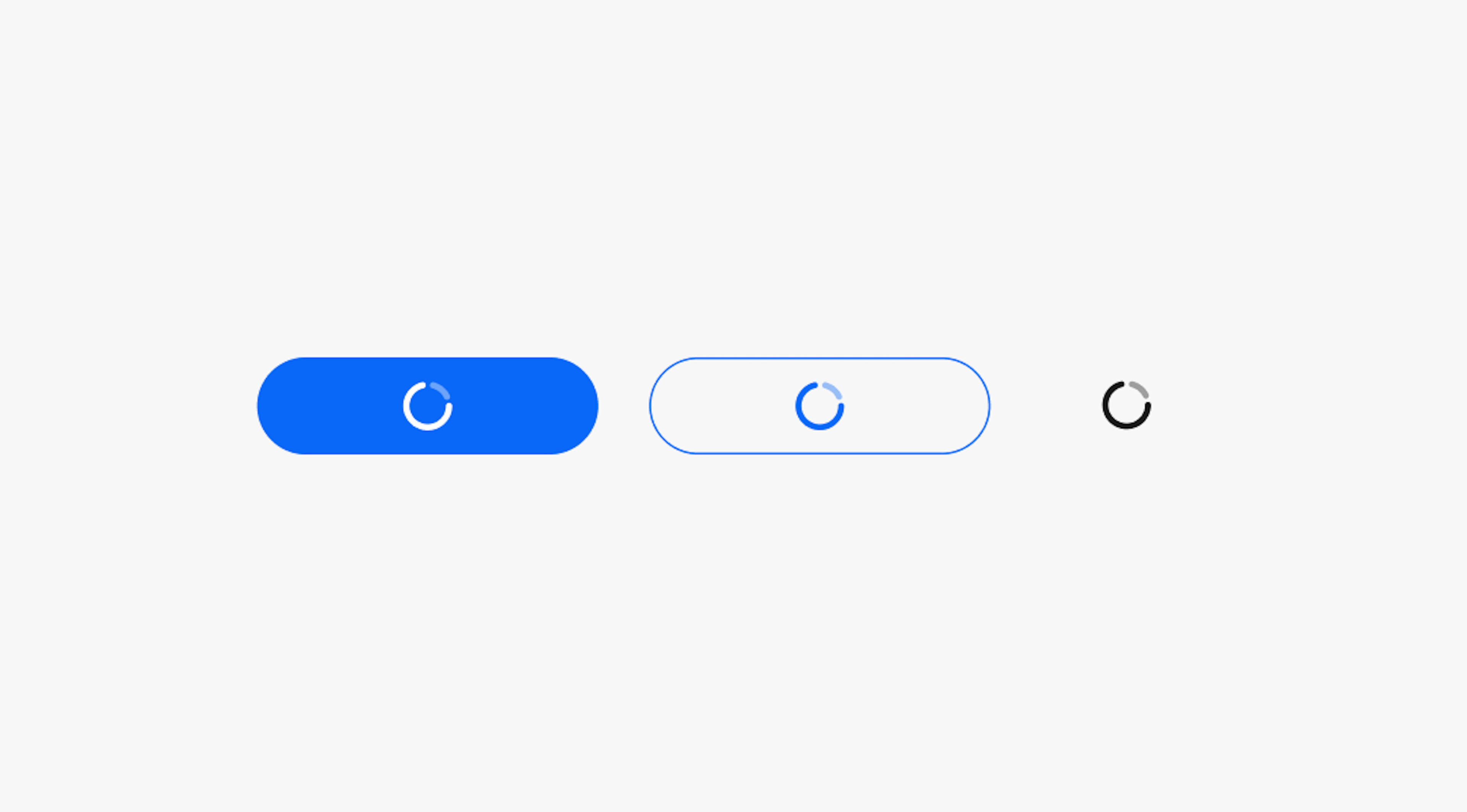 Two buttons, one primary and one secondary, in a pending state showing a circular loading indicator replacing the title.