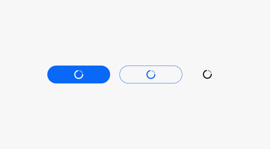 Two buttons, one primary and one secondary, in a pending state showing a circular loading indicator replacing the title.