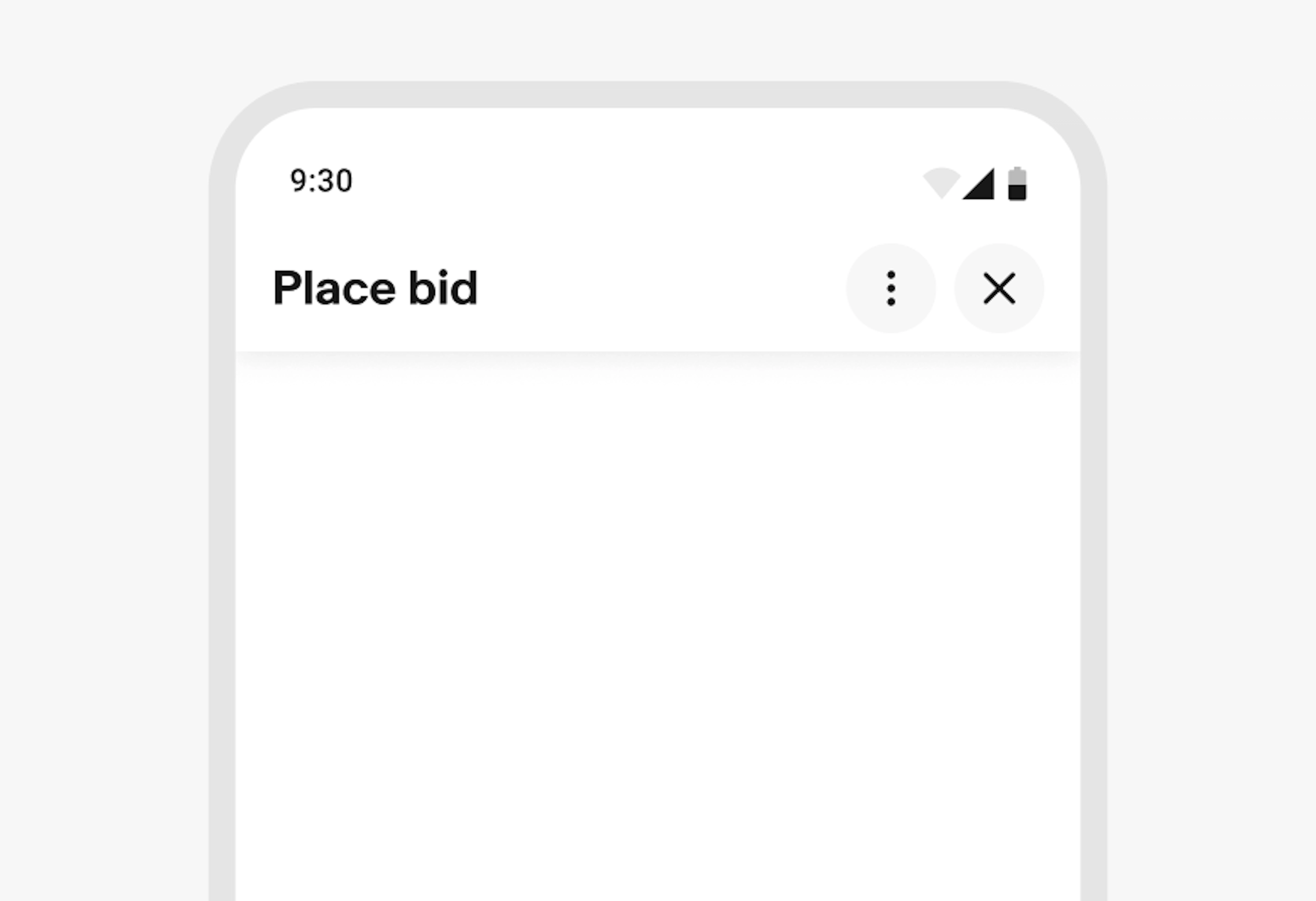 A navigation bar with an incorrect layout showing the close button and overflow button next to each other