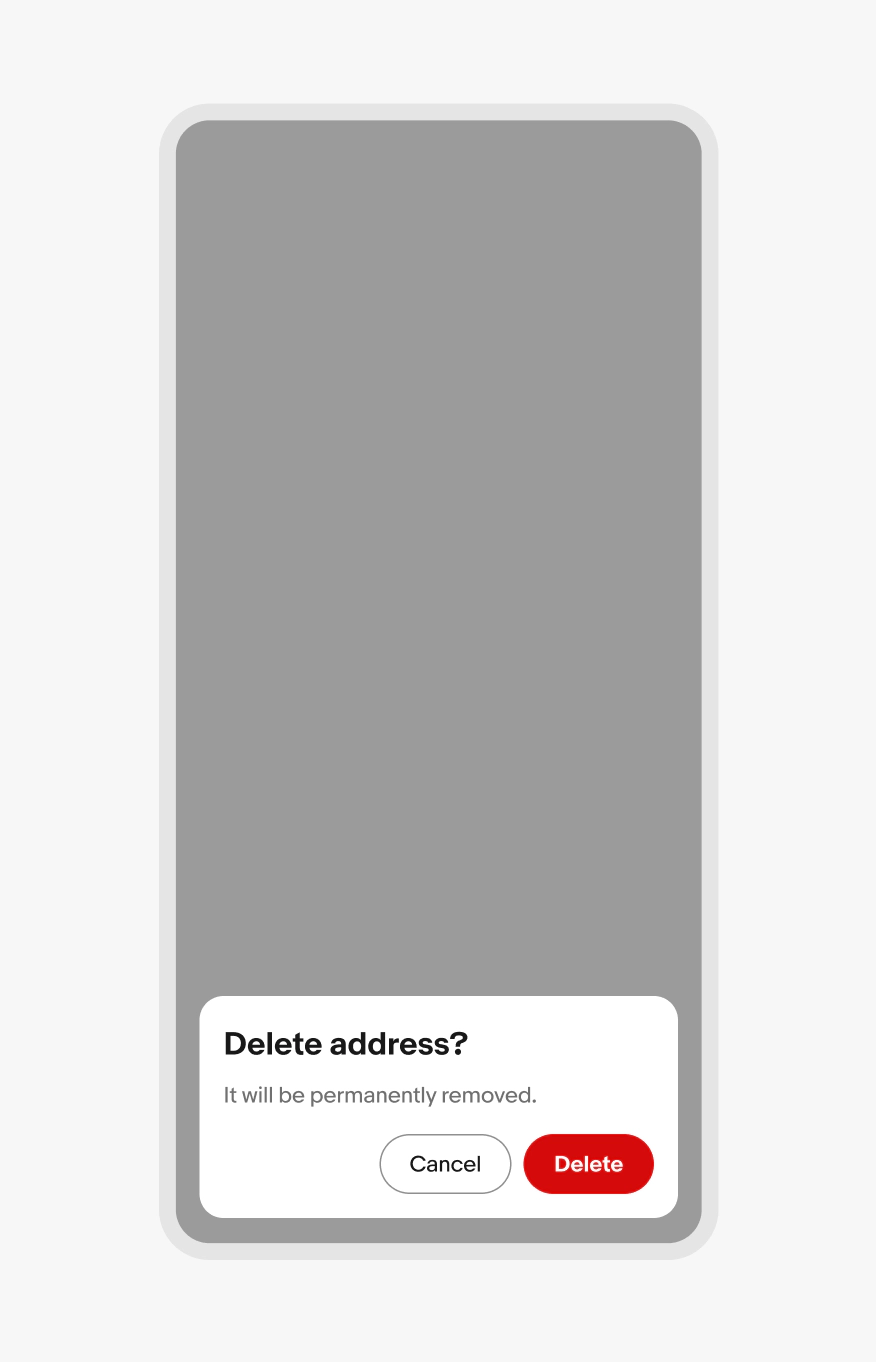 A confirmation dialog bottom-aligned on a small screen.