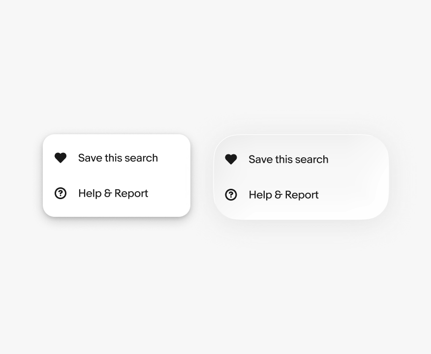 iOS and Android app menus side by side listing Replace, Generate with AI, Edit, Remove; shows style/elevation comparison.