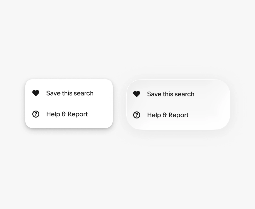 iOS and Android app menus side by side listing Replace, Generate with AI, Edit, Remove; shows style/elevation comparison.