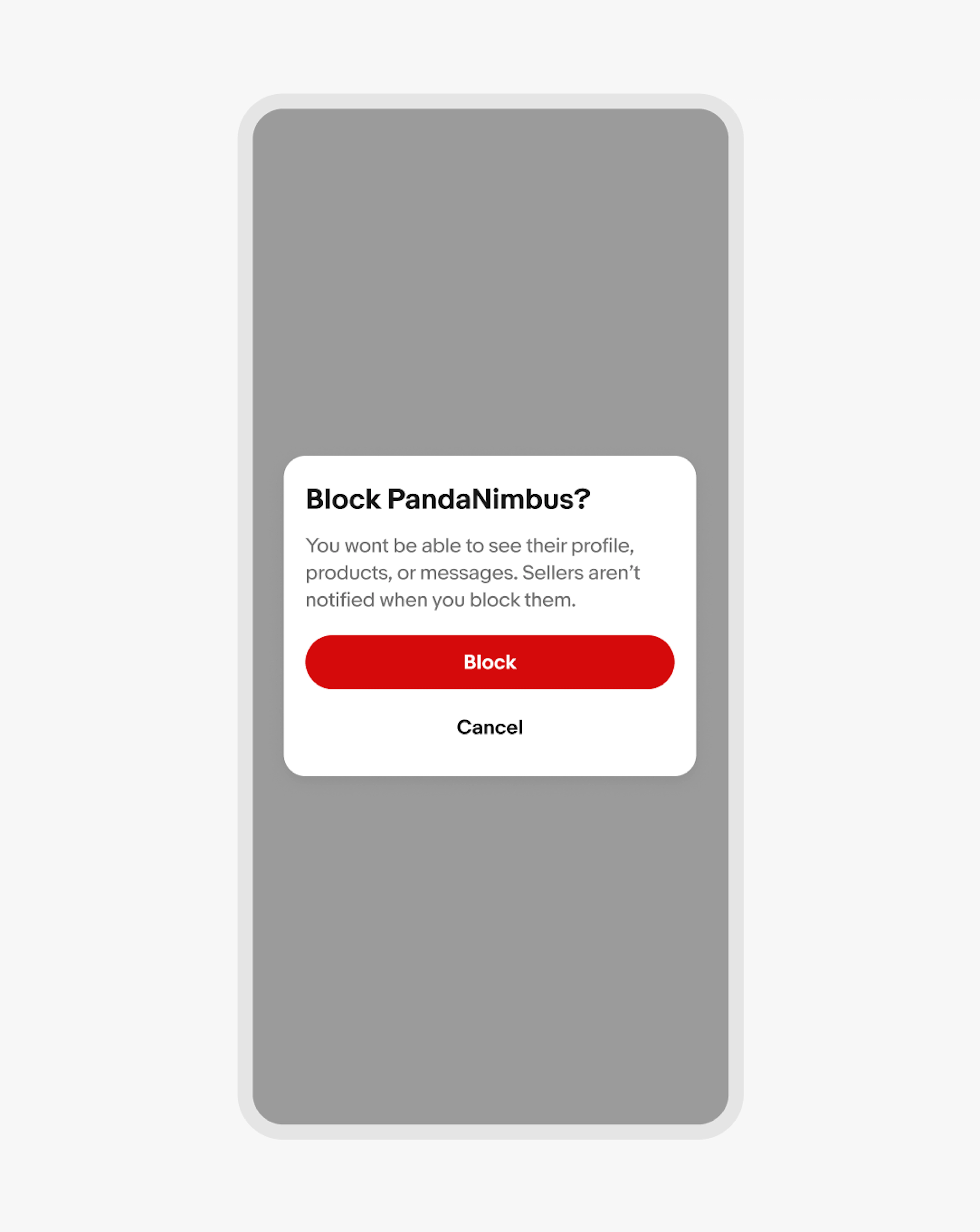 A centered confirmation dialog on a small screen. 