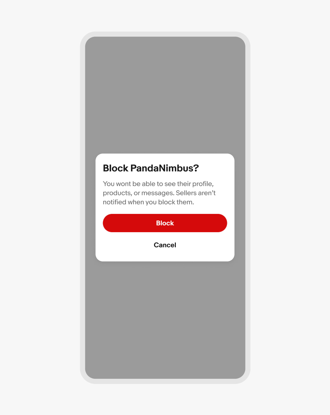 A centered confirmation dialog on a small screen.