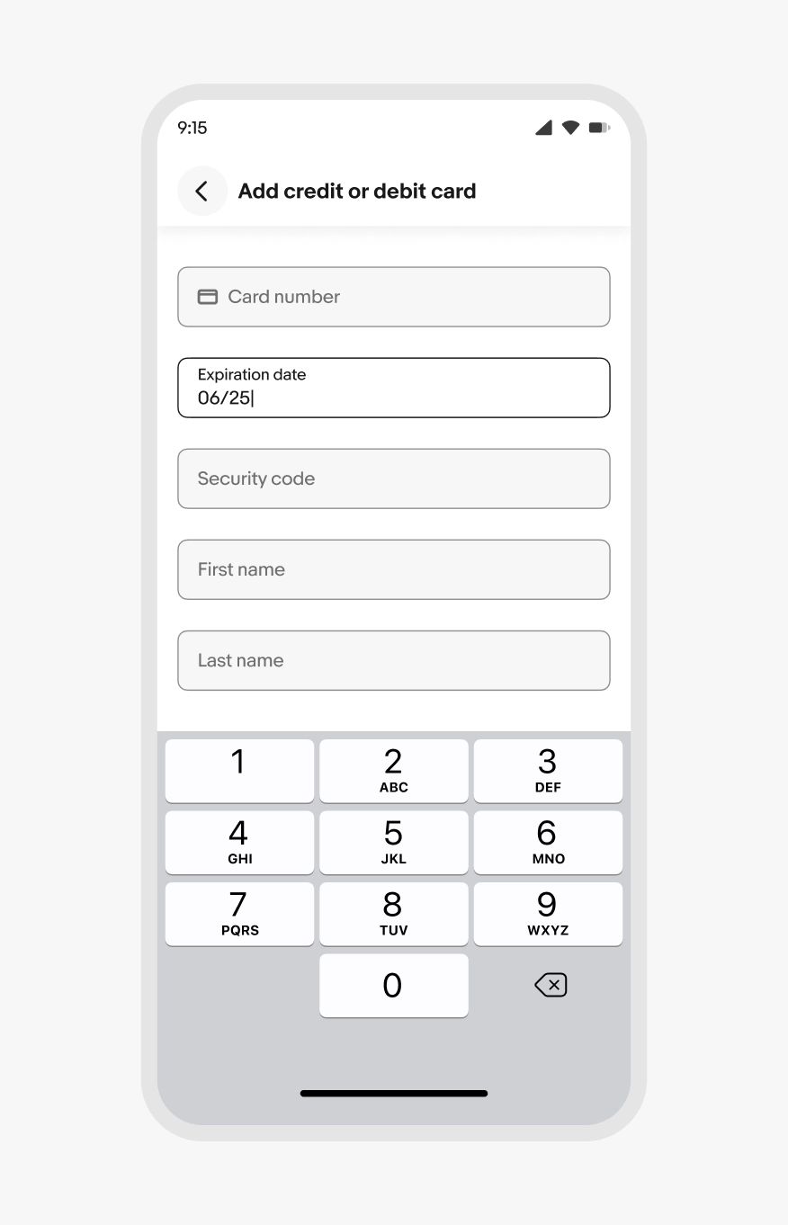 Simple date entry in a text input for a credit card expiration date.