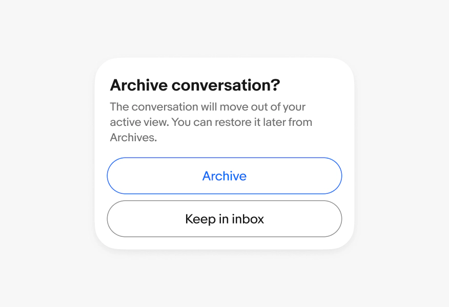 A confirmation dialog showing a secondary and tertiary button.