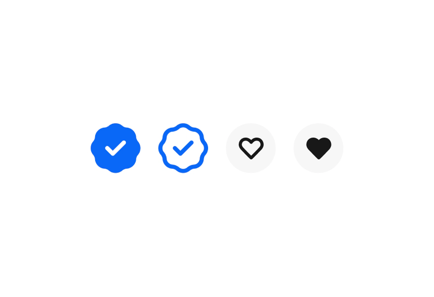 An Authenticity Guarantee blue-filled program badge, an Authenticity Guarantee blue-outlined program badge, a Save icon button, and a filled Save icon button.