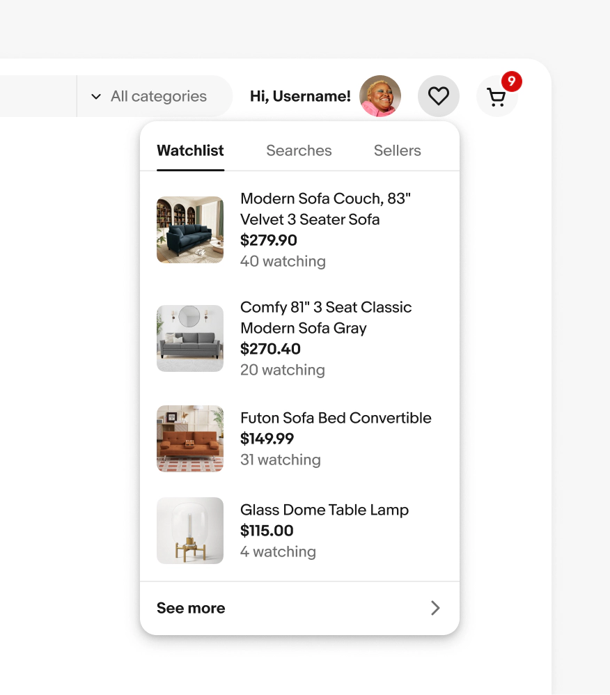 The Watchlist icon button is pressed, displaying a popover below.